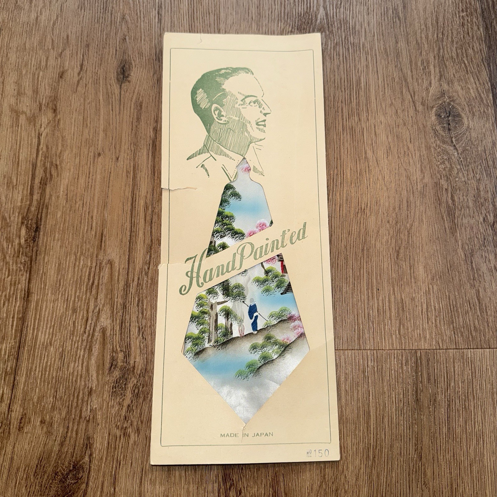 Vtg 40s 50s Hand Painted Tie Made in Japan Mount Fuji Souvenir Mens Silk Floppy