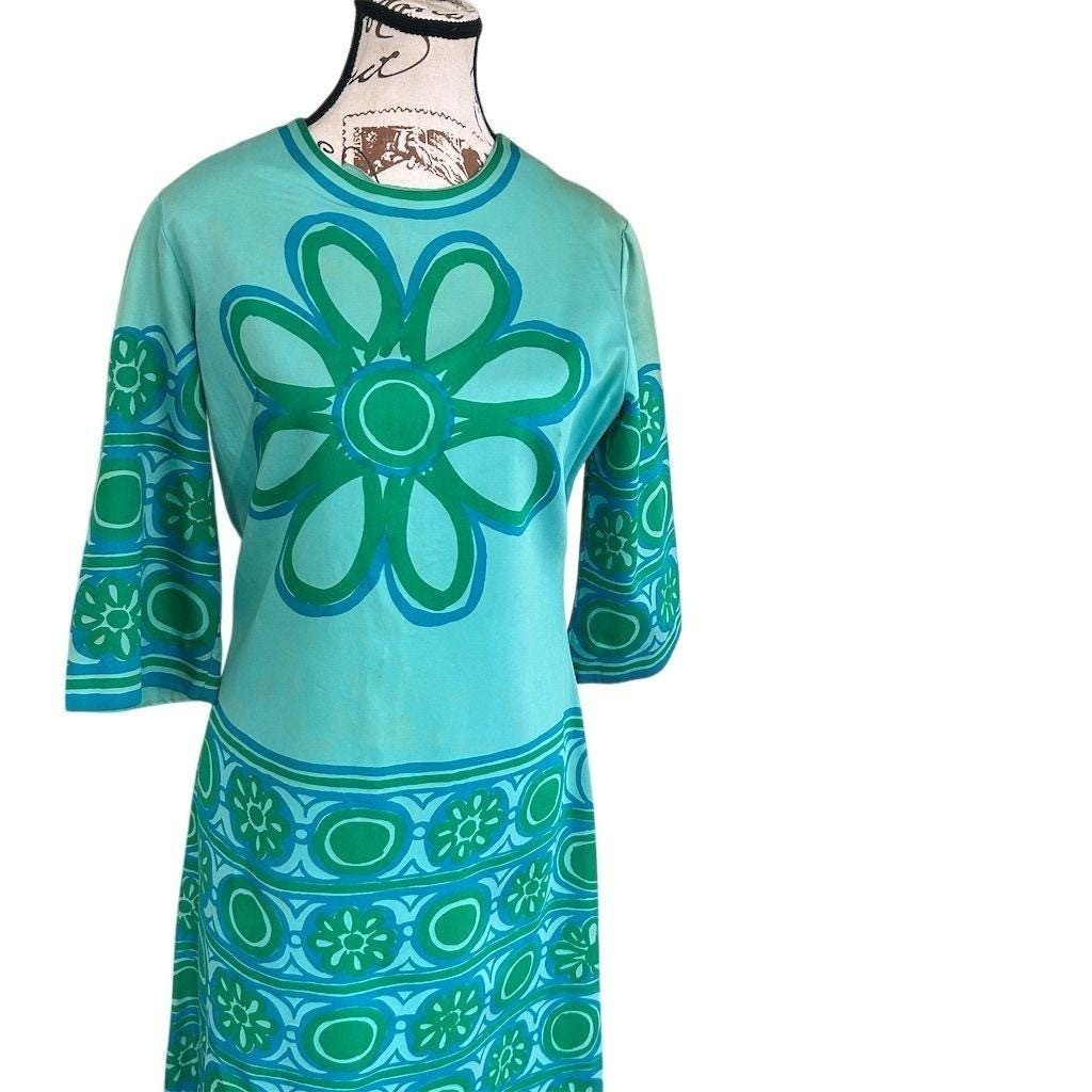1960s Vera Neumann Dress Mod Psychedelic Floral Aqua Shift 10 for Lord & Taylor