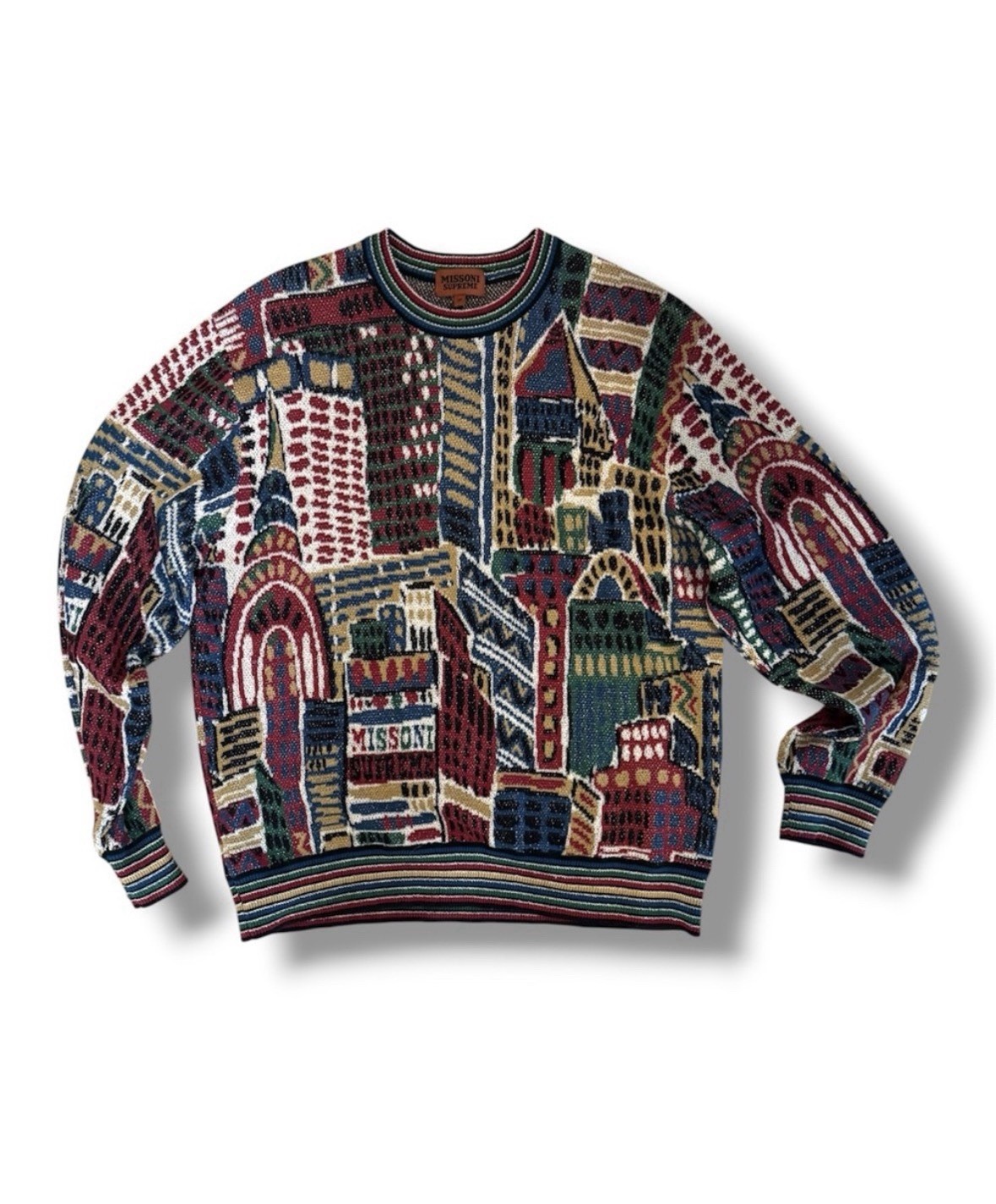 SUPREME X Missoni Multicolor Graphic Crewneck Sweater FW21 Burgundy M Medium