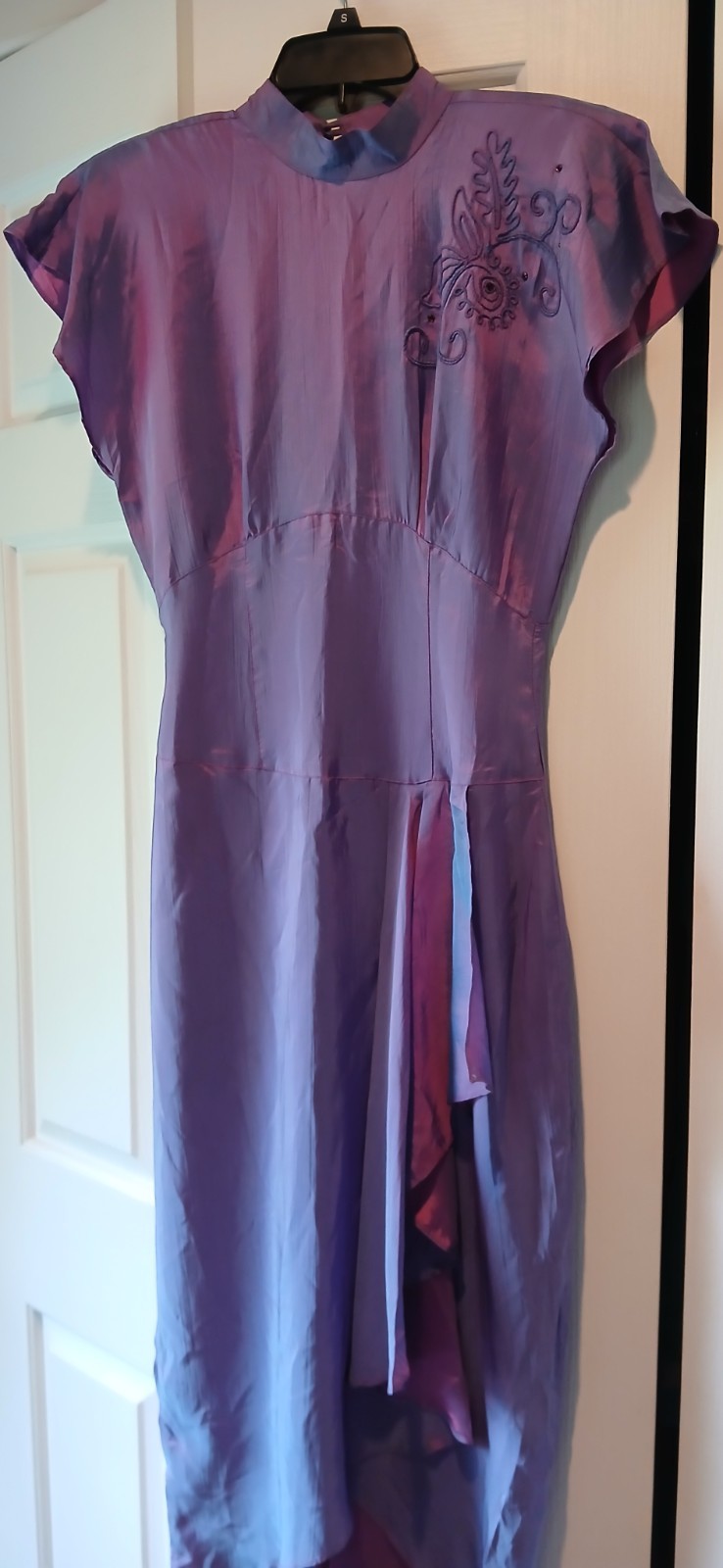 Vintage 80s Sterling Silver rayon satin purple shimmery long stylish dress 7b