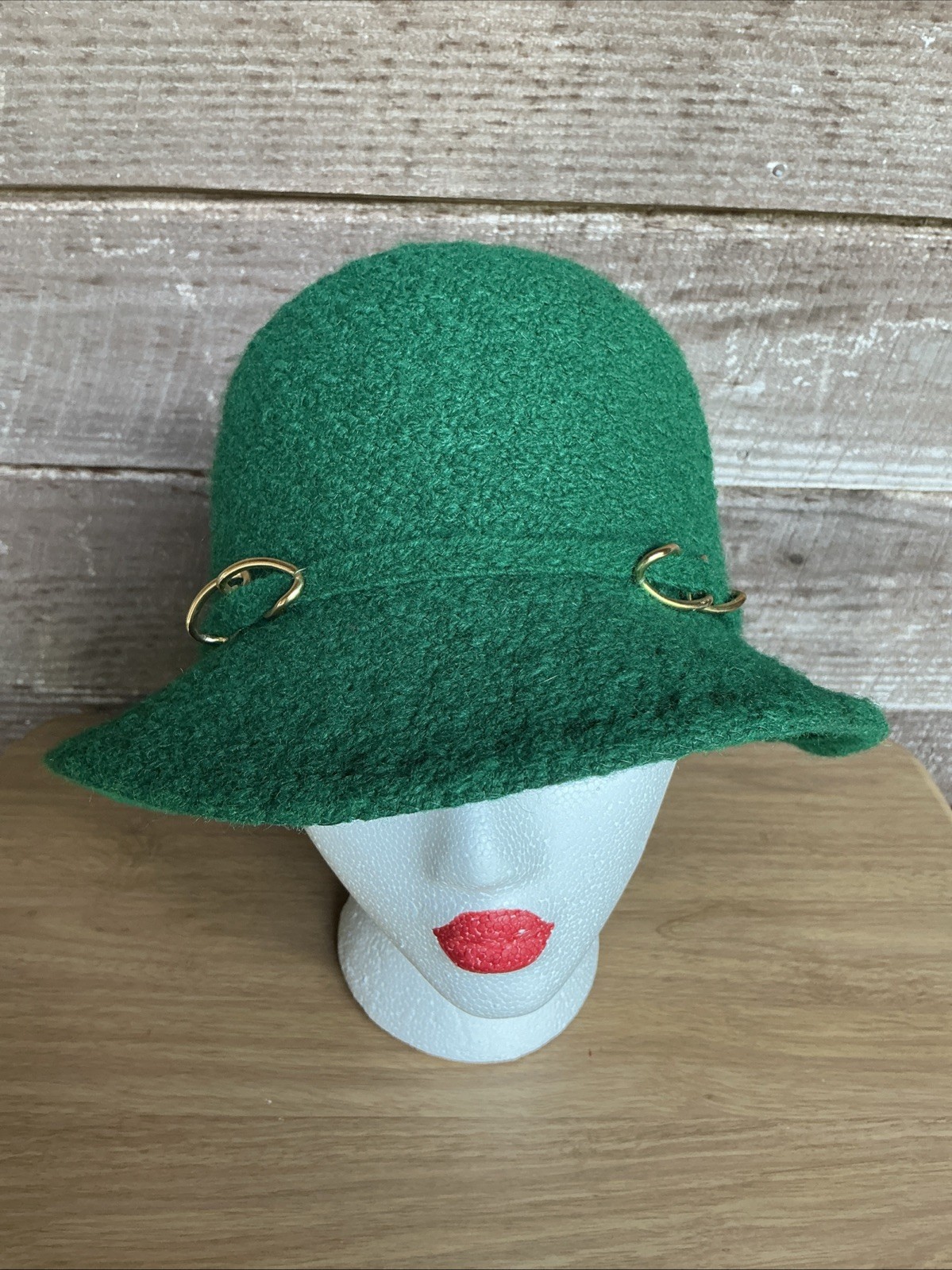 Vintage Cloche Hat Everitt Medium 22 inches Green with Gold Tone Accents