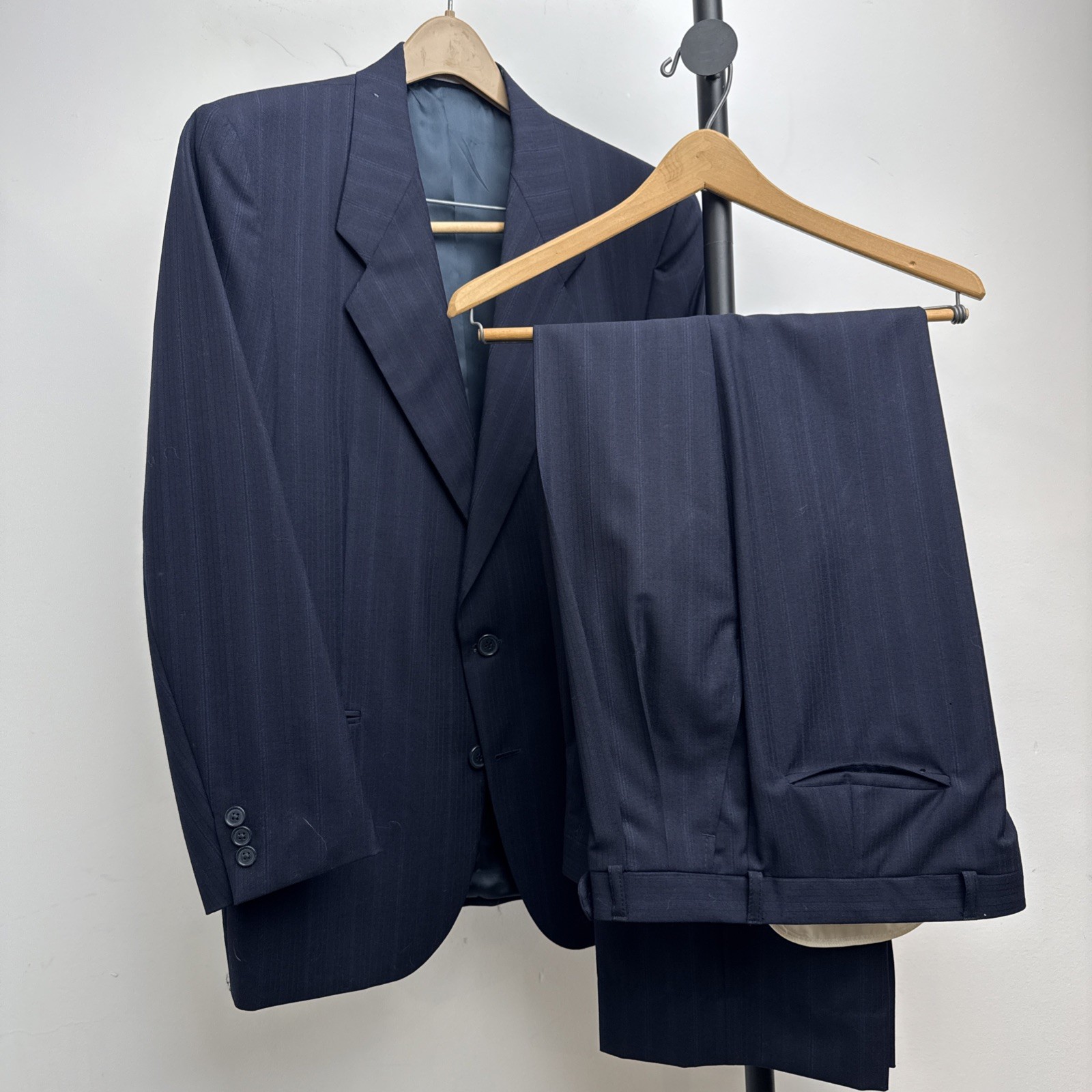 VTG Yves Saint Laurent YSL 2-Piece Suit 40R Navy Pinstripe Wool 80s Lapel Mens