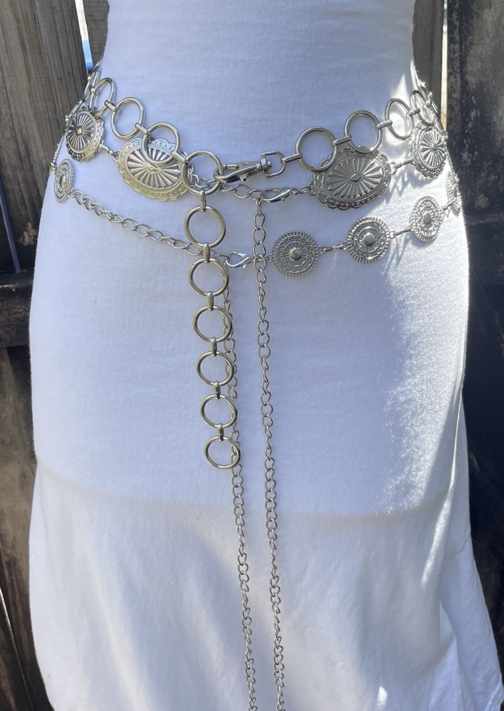 Lot of 3 vintage & Modern Silver Tone Concho & Circle Chain Belts