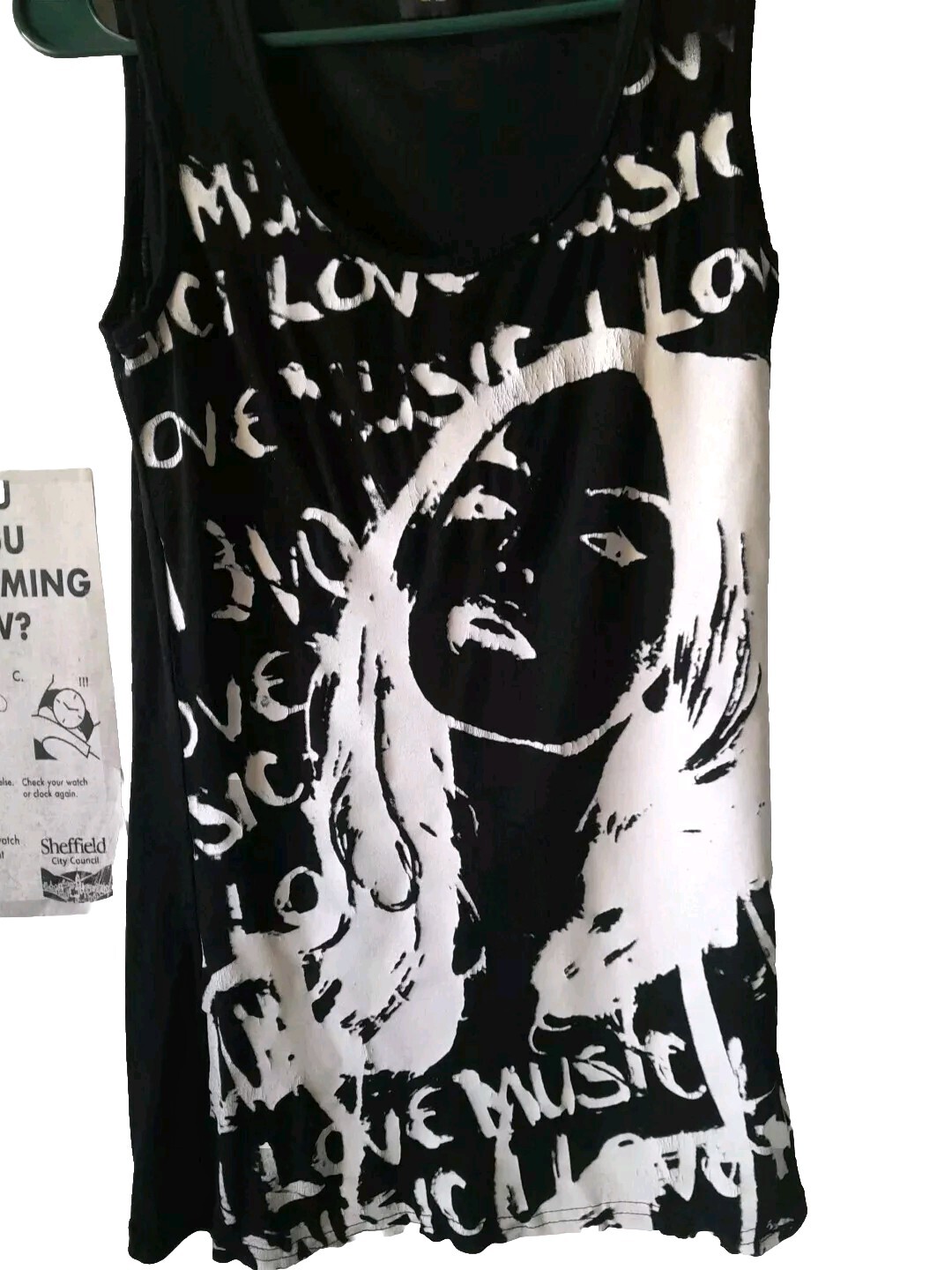 RARE Vtg 90s Y2K Tank Top All Over Print “Love Music” Yes Or No Brand Grunge