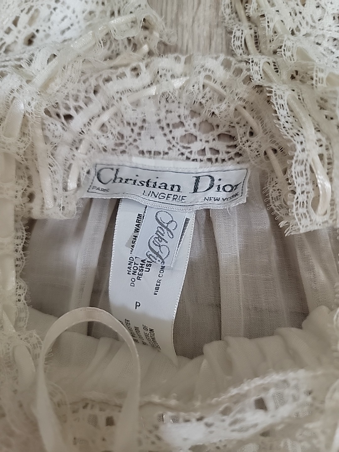 VTG Christian Dior Lingerie 1960s Saks Fifth Avenue Victorian Revival Lace Gown