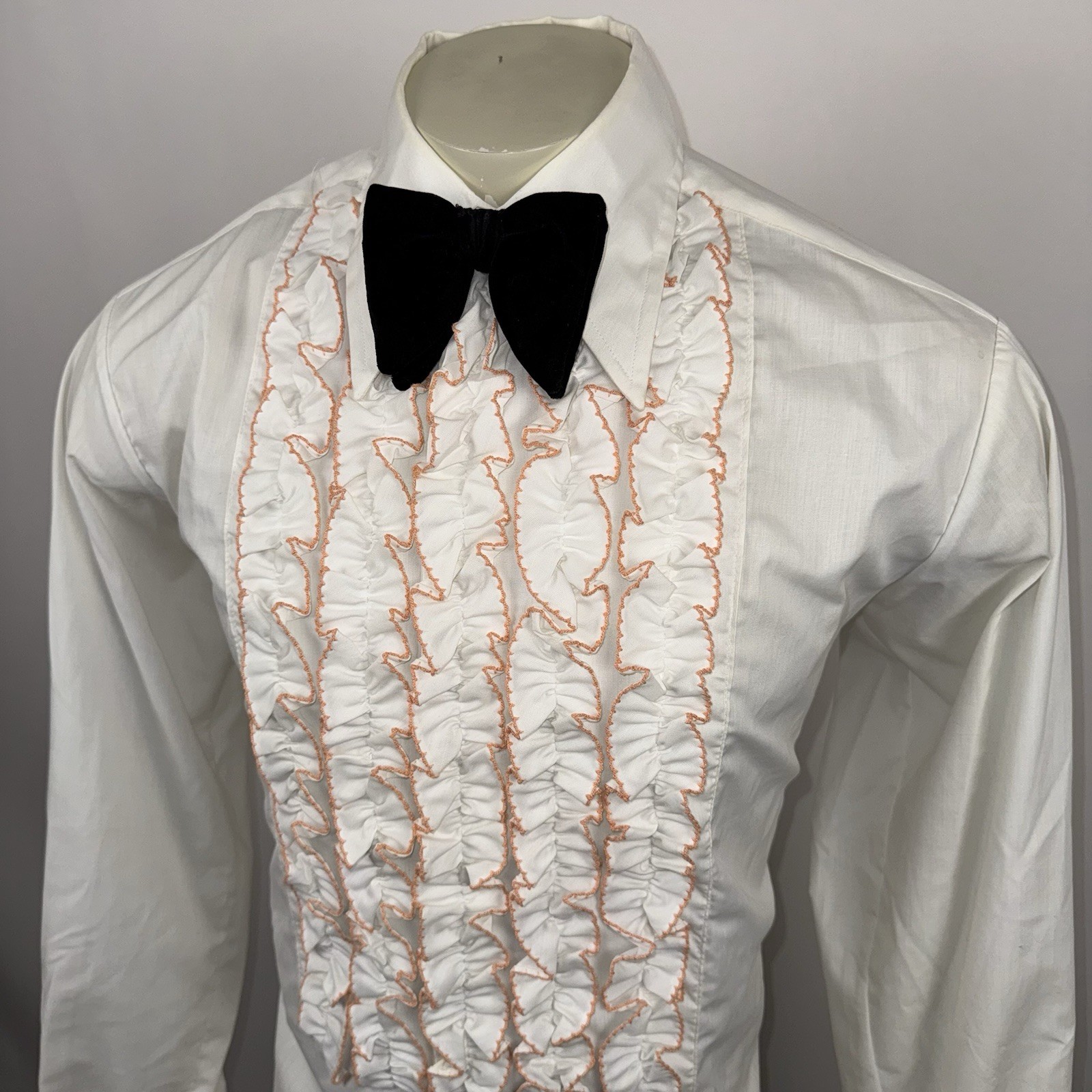Vtg Delton Tuxedo Shirt White Ruffles Tux 60s 70s Retro Prom Disco Mens Large 36