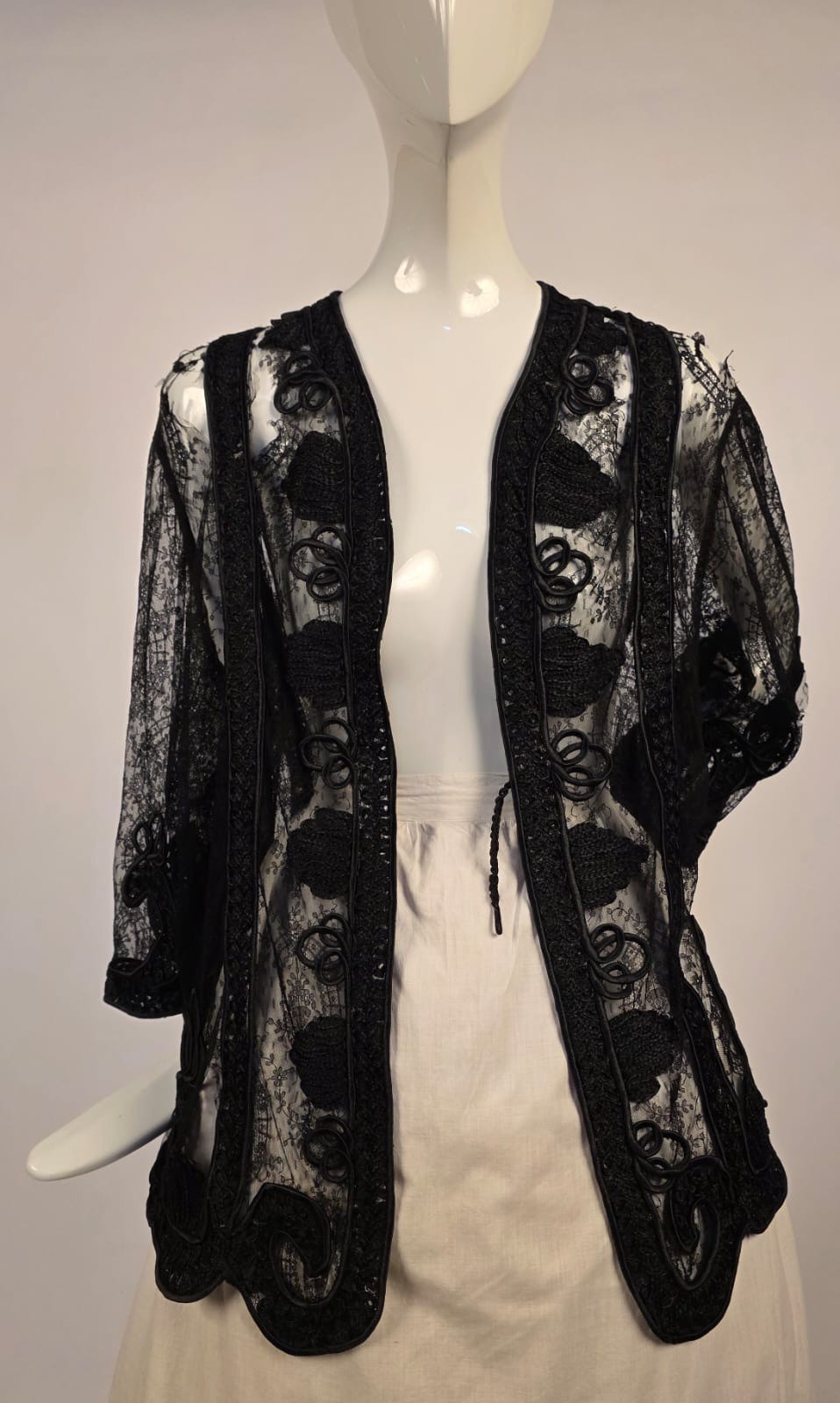 VICTORIAN 19TH C BLACK SILK CHANTILLY LACE JACKET AS ACQUIRED FOR STUDY PATTERN