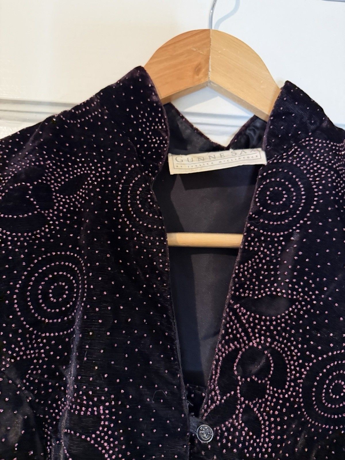 Gunne Sax Jessica McClintock dark red velvet metallic floral glitter jacket