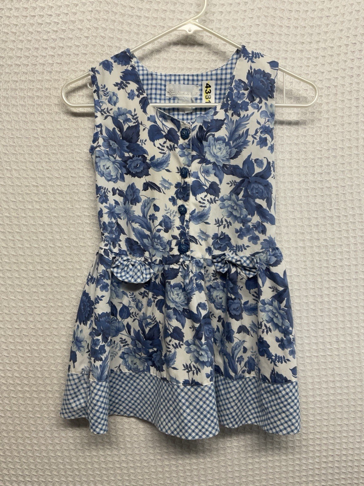 Vtg Rachel’s Kids Floral Dress 4-5 Philippines Gingham Rose Buttons Cottage Core