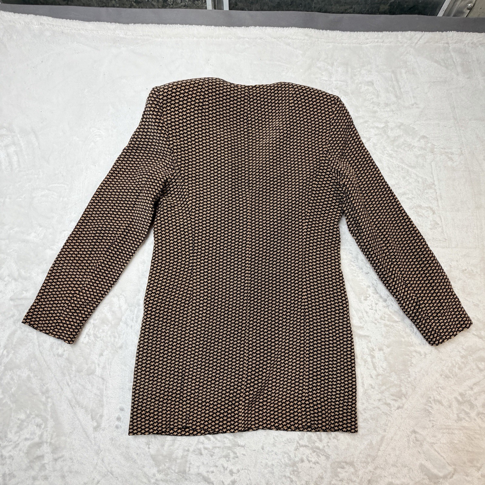 Vintage 80s Women’s Silk Brown & Black Single-Button Coat Jacket.