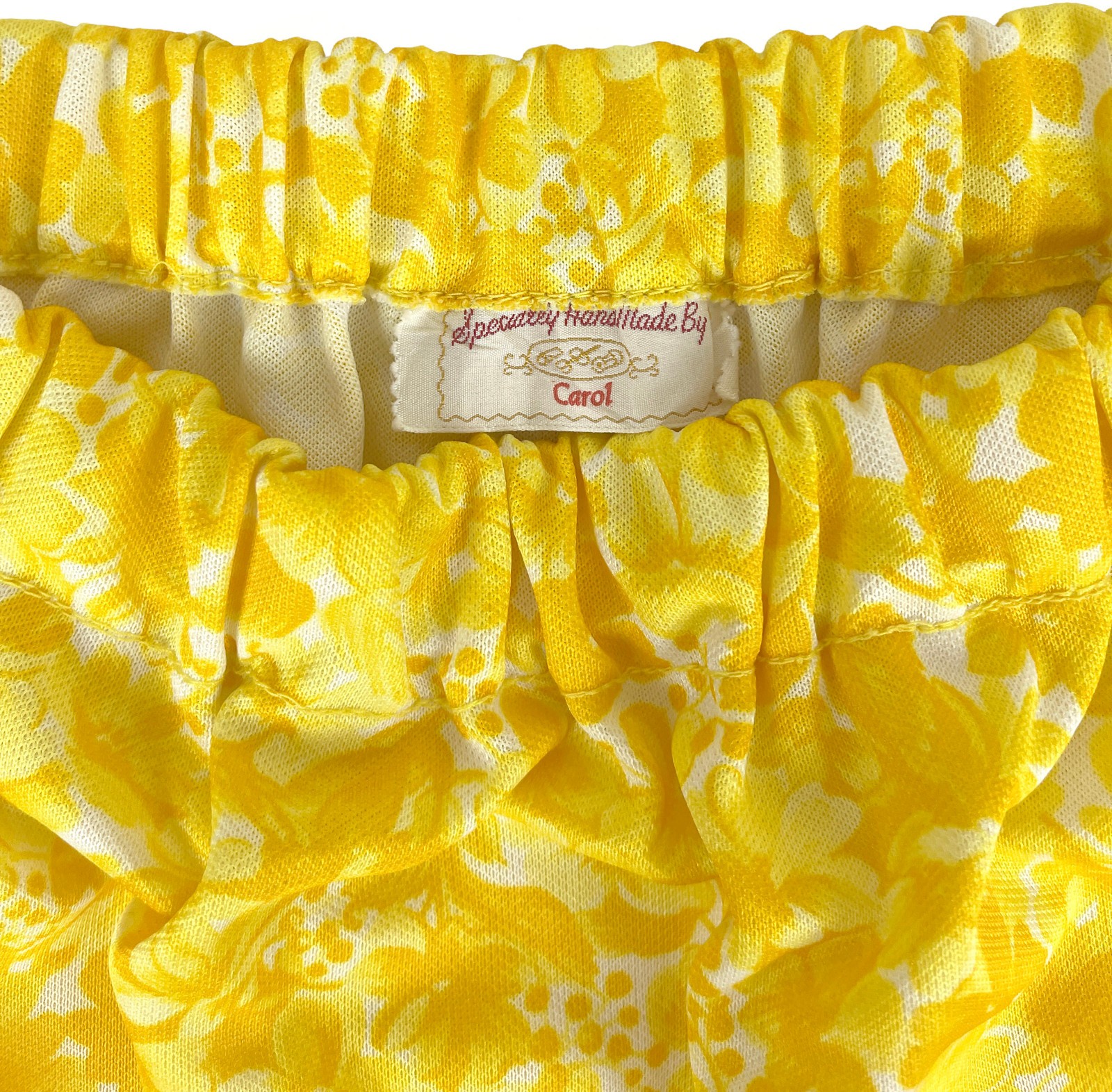 Vintage Handmade Yellow Floral Elastic Waist Midi Skirt Cottagecore 60’s / 70s