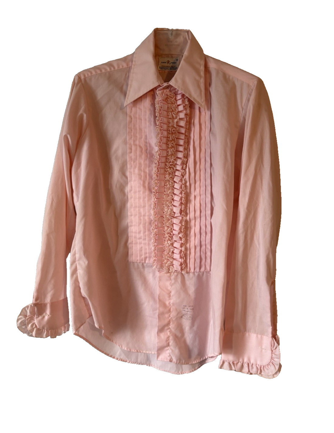 LION OF TROY BABY PINK RUFFLE VINTAGE TUXEDO DRESS SHIRT SZ 15.5 SZ 33 MEDIUM