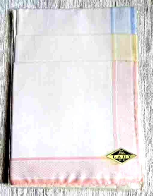 3 x Ladies Fine LADY Pink Yellow Blue Cotton Square Handkerchiefs 30cm