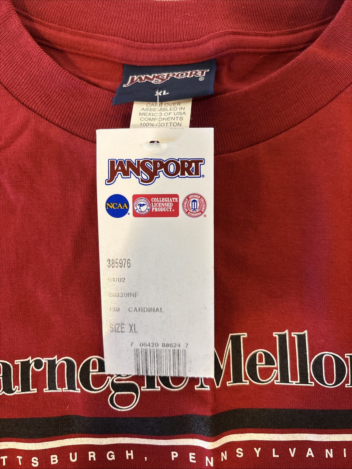 Vtg 2000s Jansport Carnegie Mellon University XL Short Sleeve T-shirt W/Tags