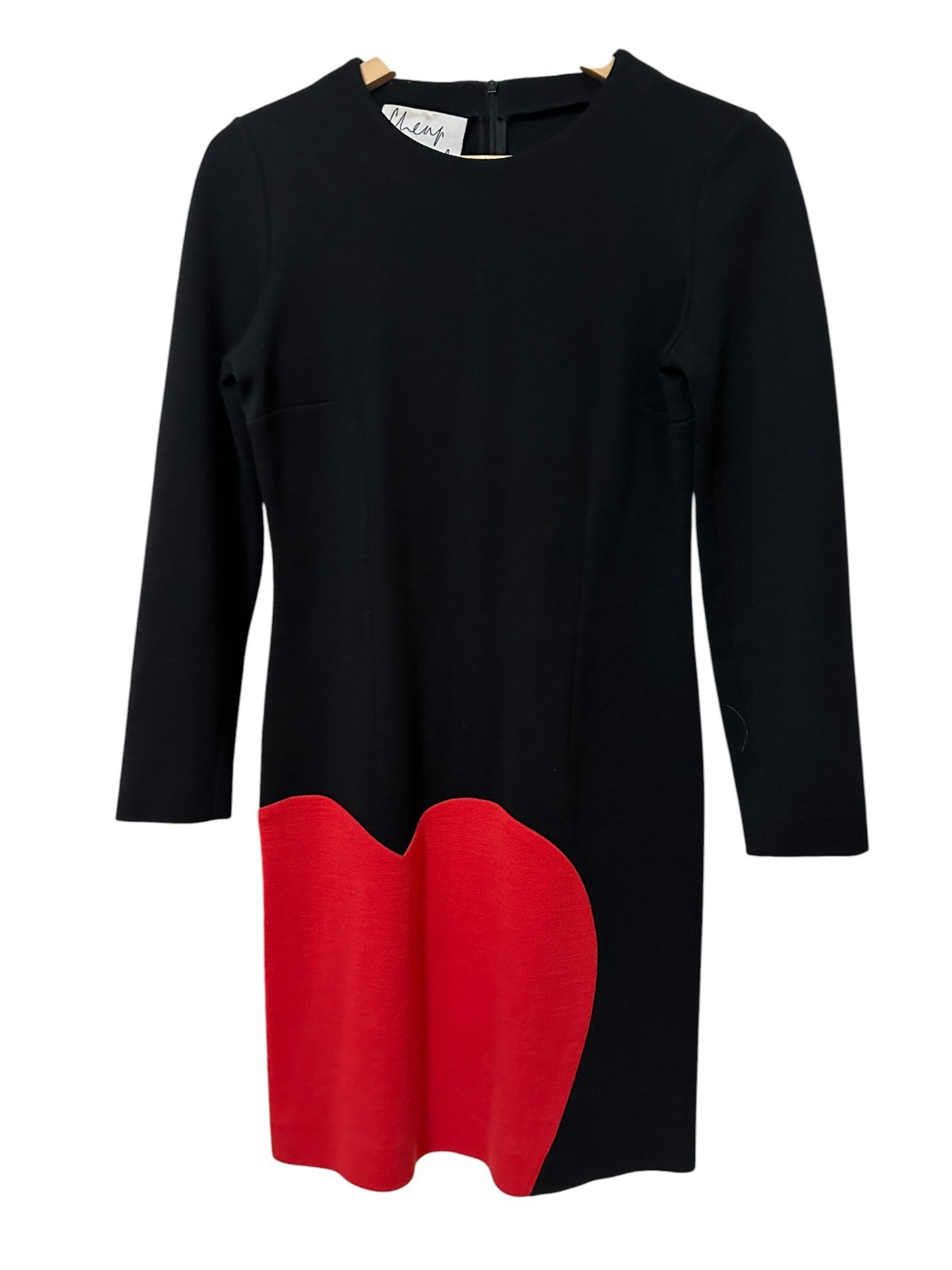 Vintage Moschino Cheap & Chic Black Wool Dress Red Heart Detail Italy IT42 AU10