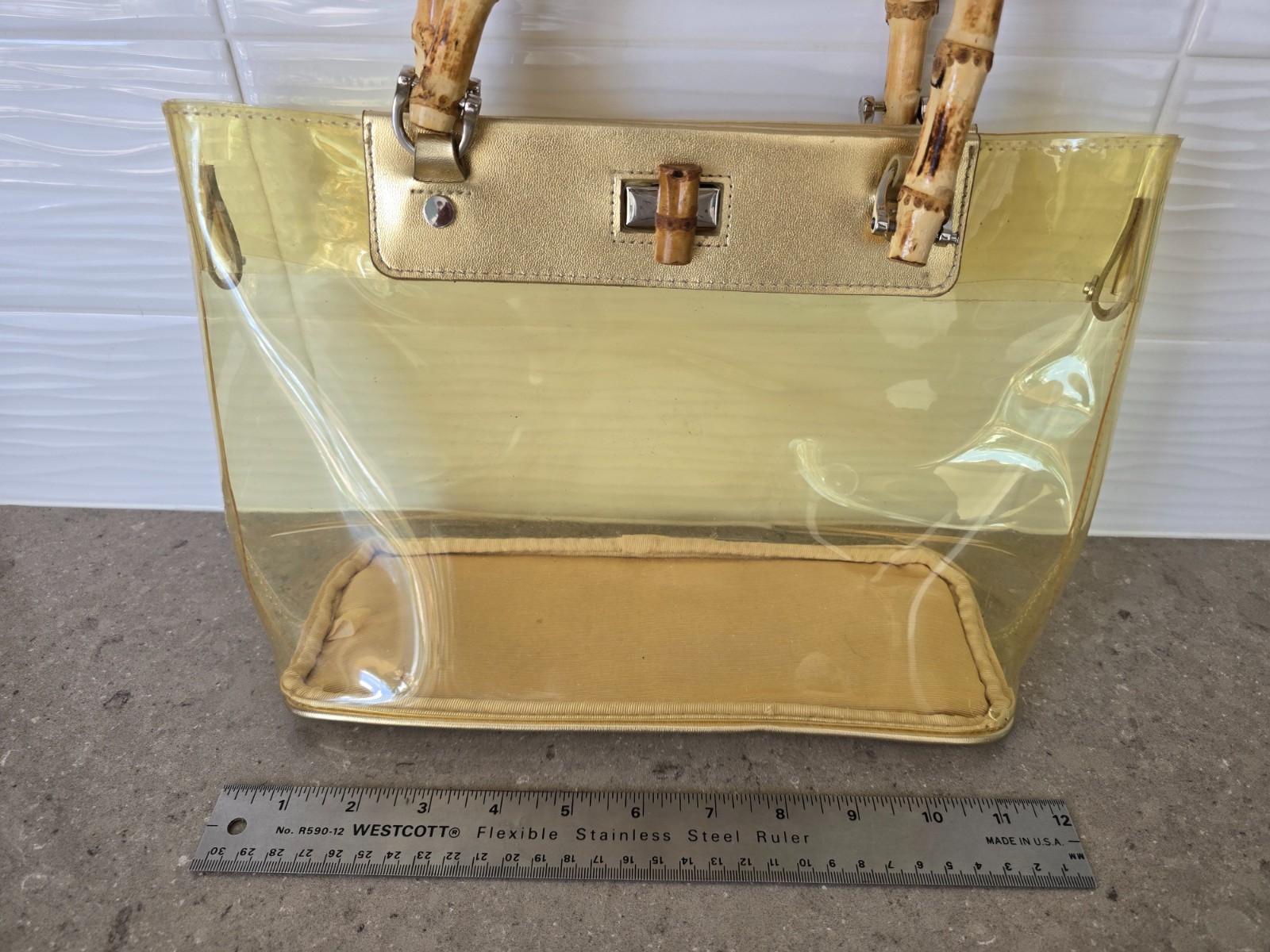 Vintage Women’s Clear Stadium Purse Bag with Bamboo Handles