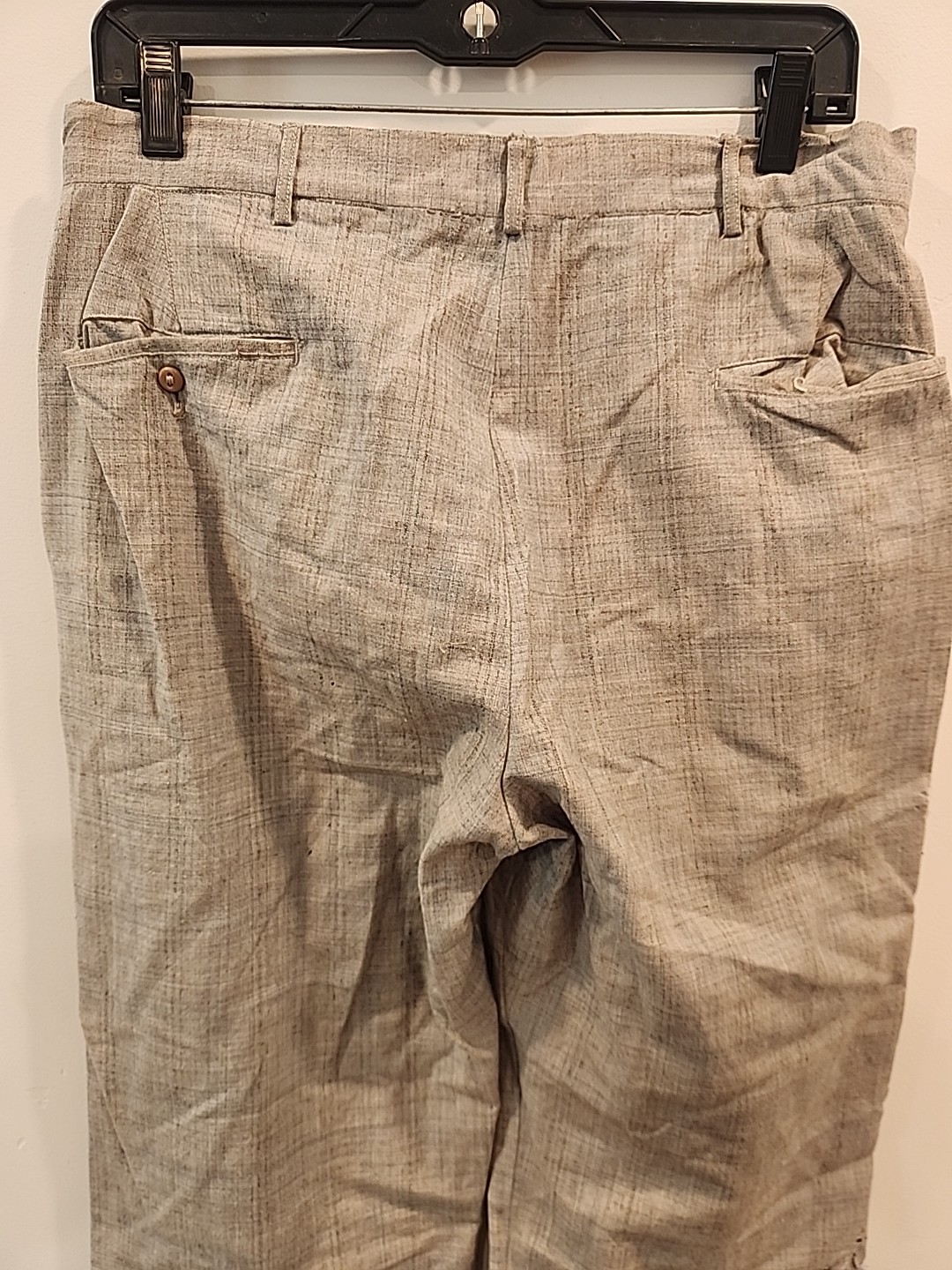 vintage gray/blue plaid 40’s 50’s pants lightweight 30 1/2″ w 28″L damaged