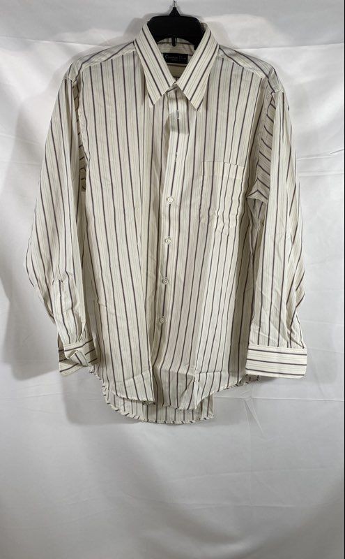 Vintage 90s Christian Dior Monsieur Men’s Striped Button Down Shirt Sz 16 32/33