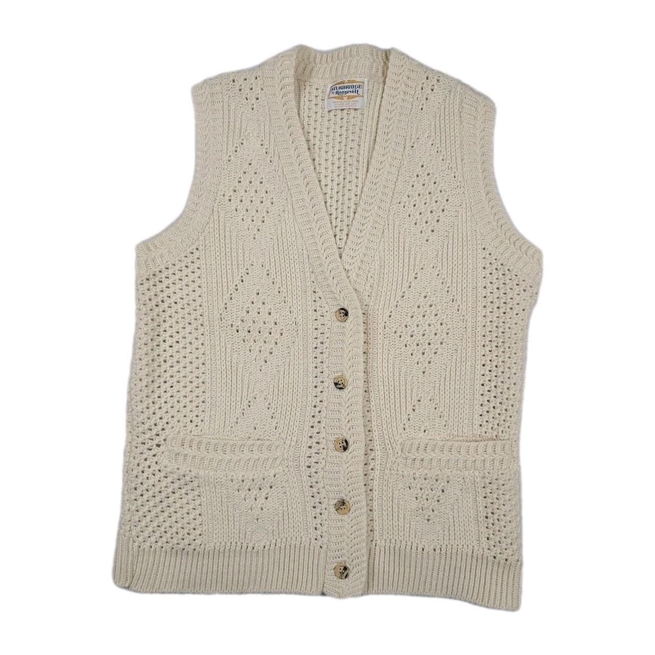 Vintage Sturbridge by Roosevelt V-Neck Knitted Sweater Vest Button-Front Cream