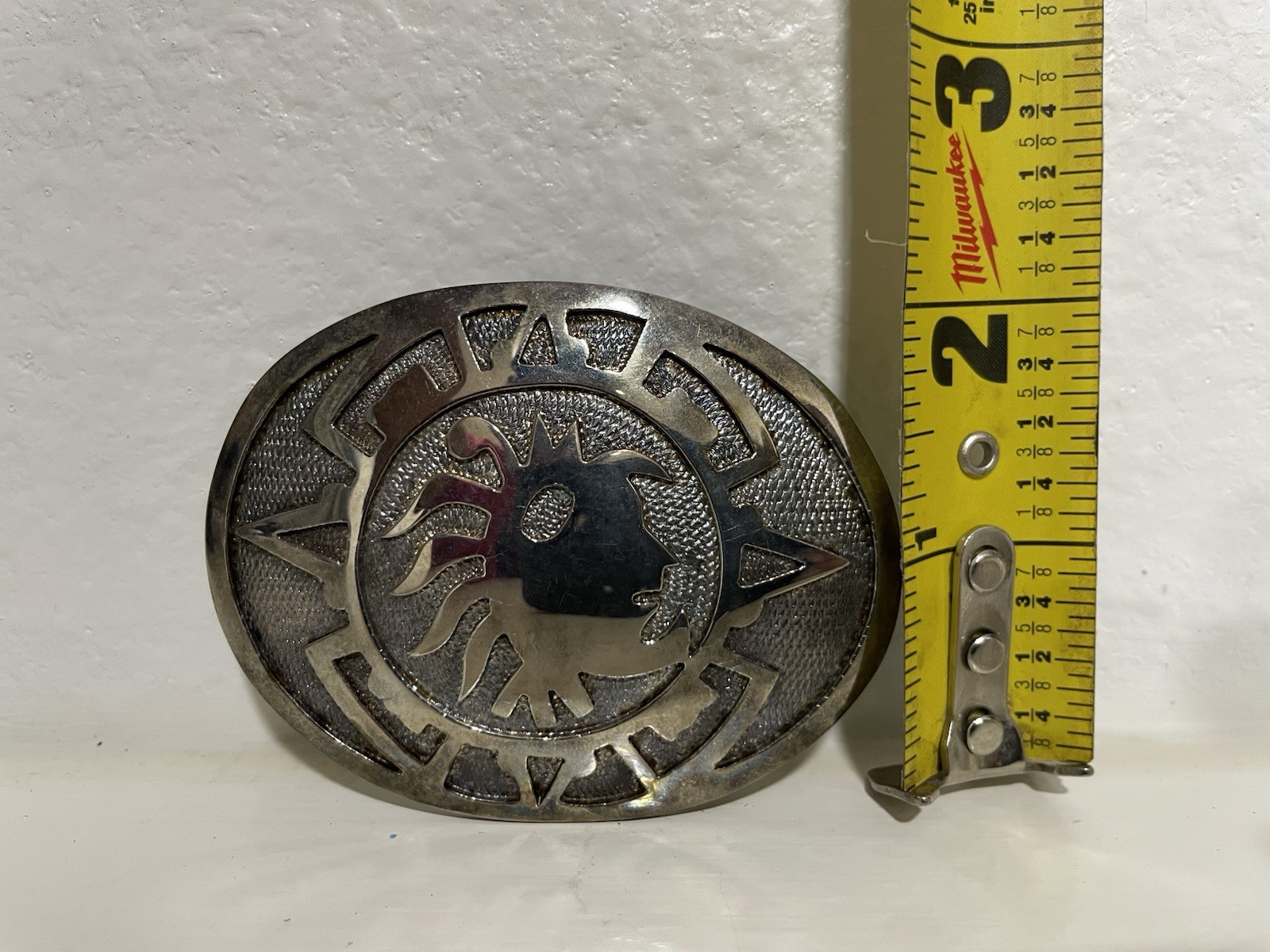 Mexico Oval Silver Tone Belt Buckle Southwest Western Sun or Aztec Warrior