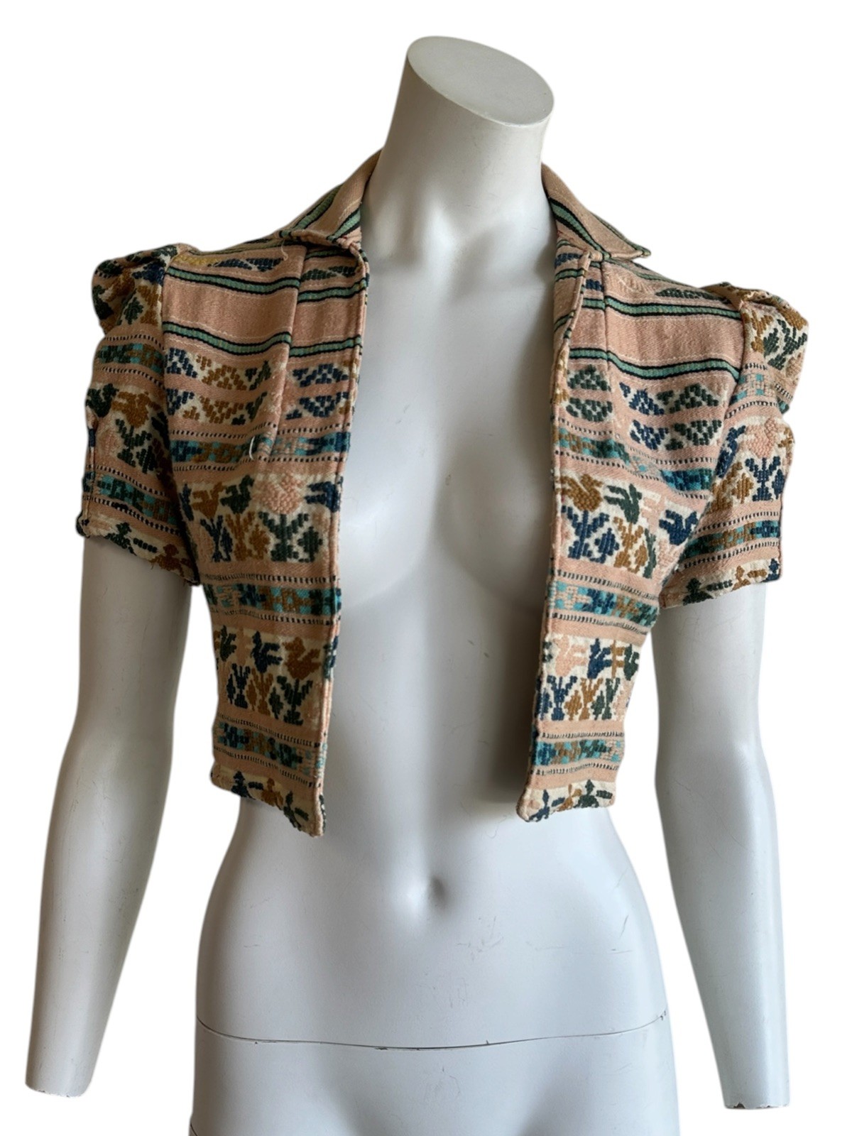 1940s Handwoven Folk Bolero Jacket Cropped Artisan Textile