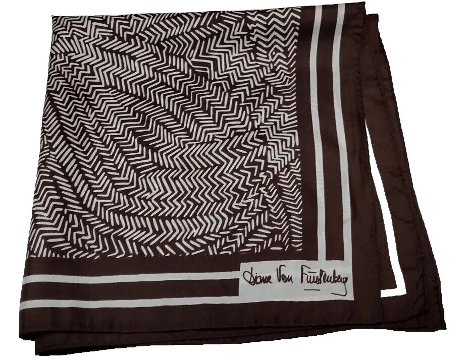 Diane Von Furstenberg Brown Silk Scarf 1970s DVF Tribal Leaf New York Vintage