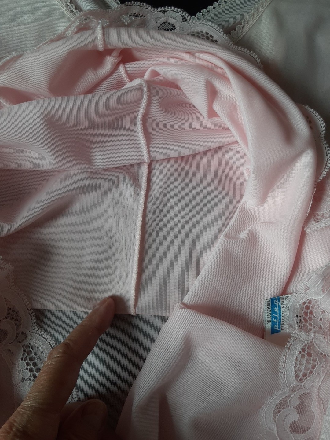 Vtg Pflegeleicht 46 M-L Pink Night Dress Slip Synthetic Lace Lingerie Knee Europ