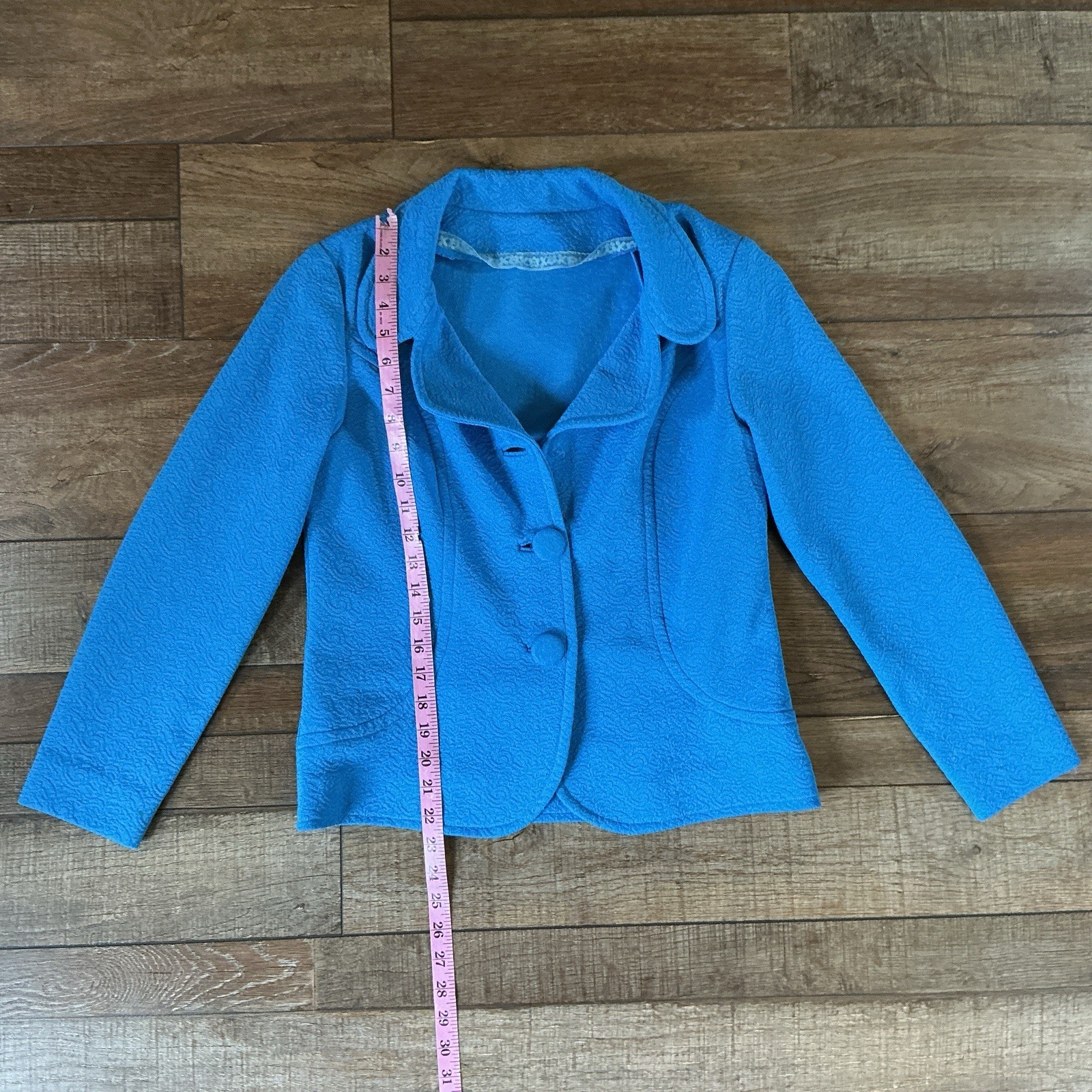60s VTG Blue Boucle Skirt Suit Set Jacket Shift Dress Textured Mod Size 12 #17E8