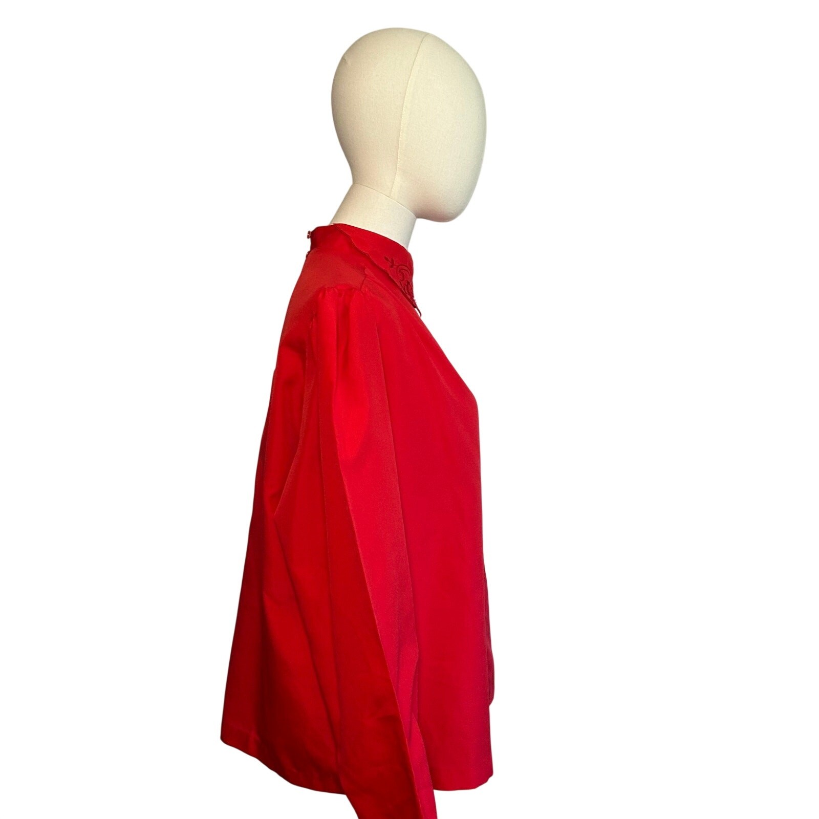 VTG 80s Claudia L Red Poinsettia Holiday Blouse Romantic Retro Twee Coquette