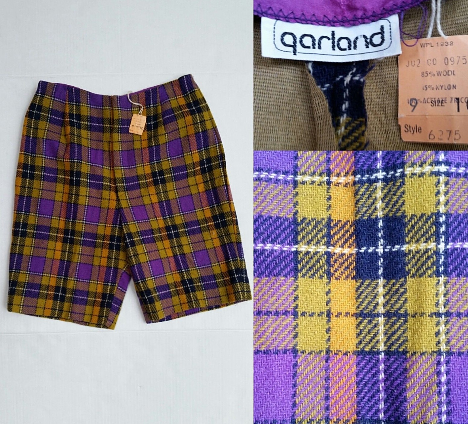 New with Tags Vintage 40/50’s GARLAND PLAID SHORTS – Waist 25 inches