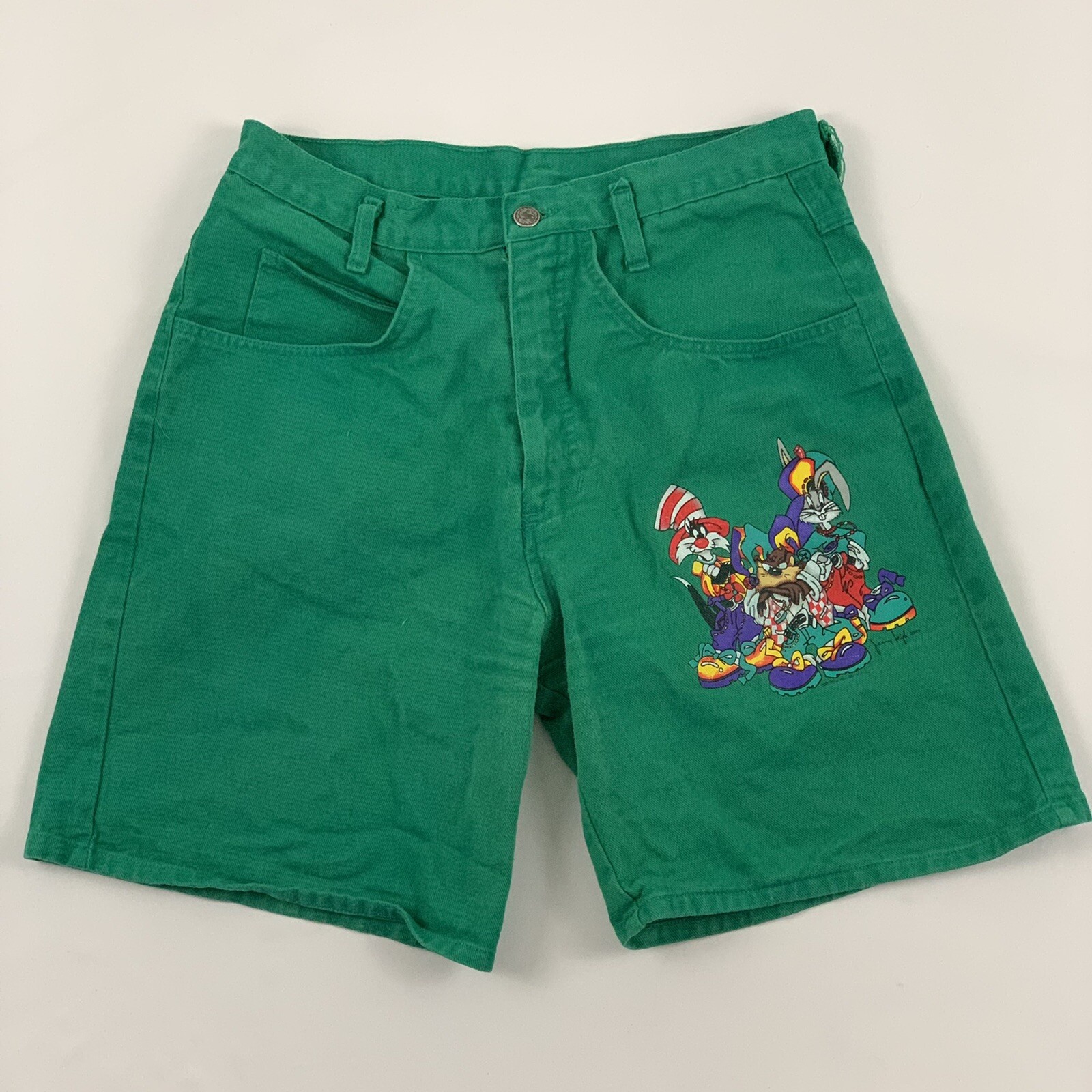 Jerry Leigh 90’s Hip Hop Looney Tunes High Rise Green Denim Shorts Size Large
