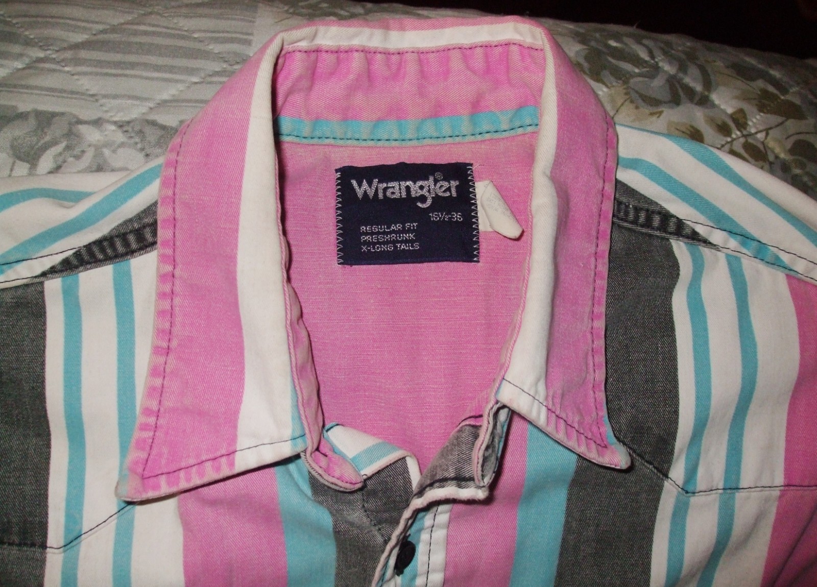 True Vintage Wrangler Brushpopper Striped Western Shirt Made USA Sz 16 .5-36 Lrg