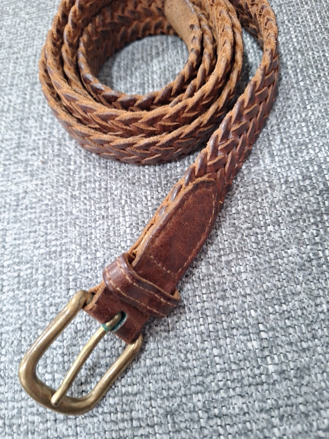 VINTAGE BROWN LEATHER HAND BRAIDED BELT MADE IN MEXICO BRASS BUCKLE SIZE 37