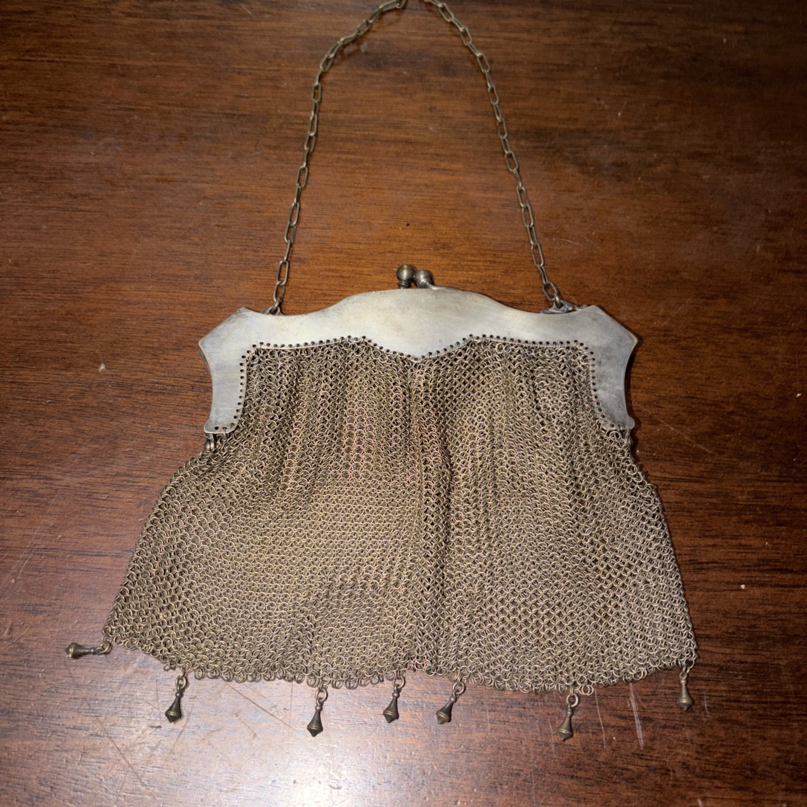 Antique Art Nouveau German Silver Mesh Chain Link Mail Purse Clutch Evening Bag
