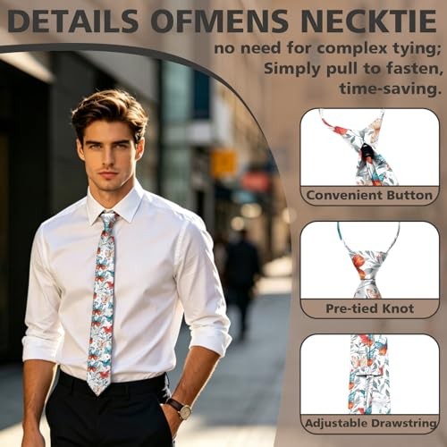 Mens Ties 3.15″ Pre-tied Adjustable Necktie Printed Fashion Neck Tie Butterfly