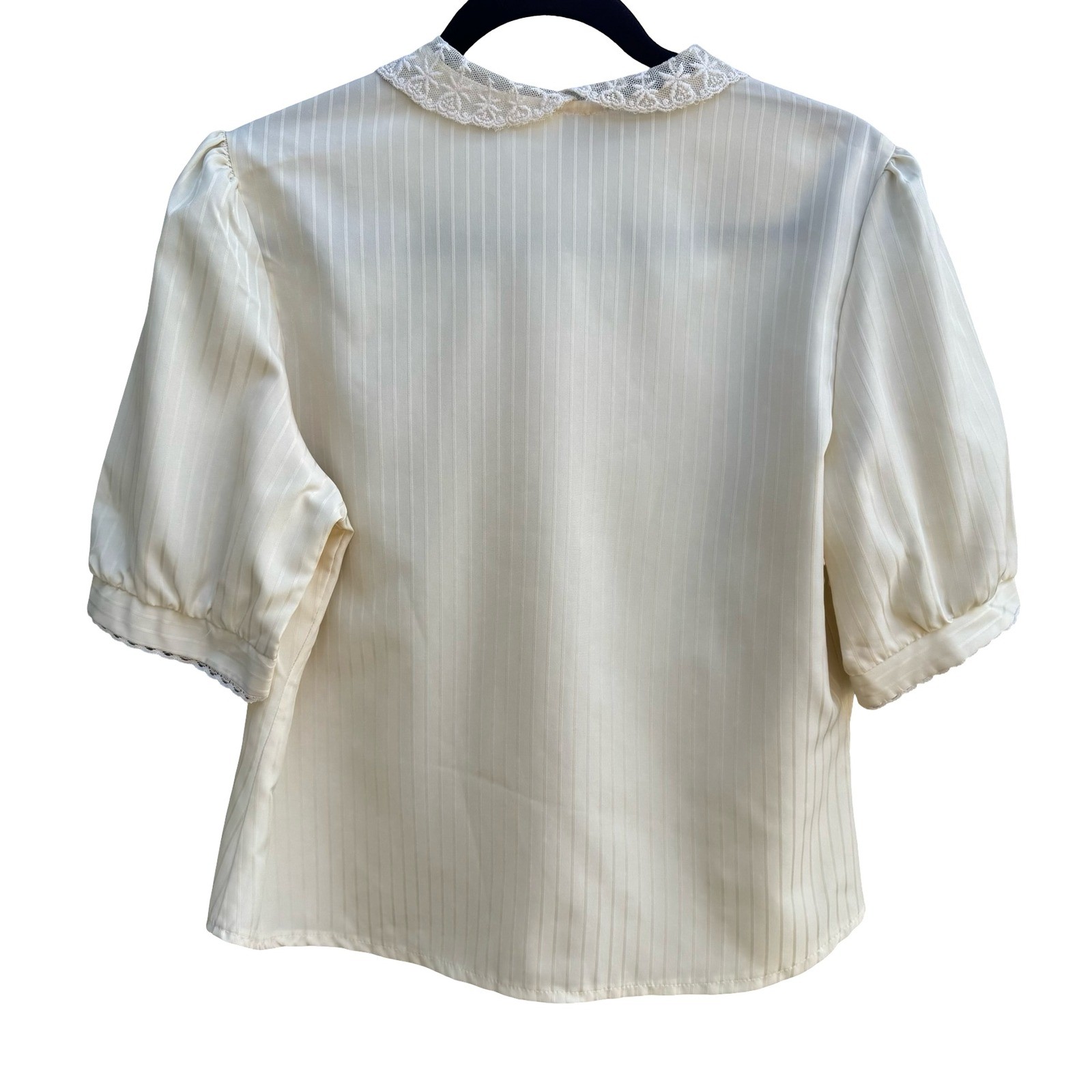 You Babes Vintage Cream Lace Peter Pan Collar Satin Stripe Puff Sleeve Blouse L