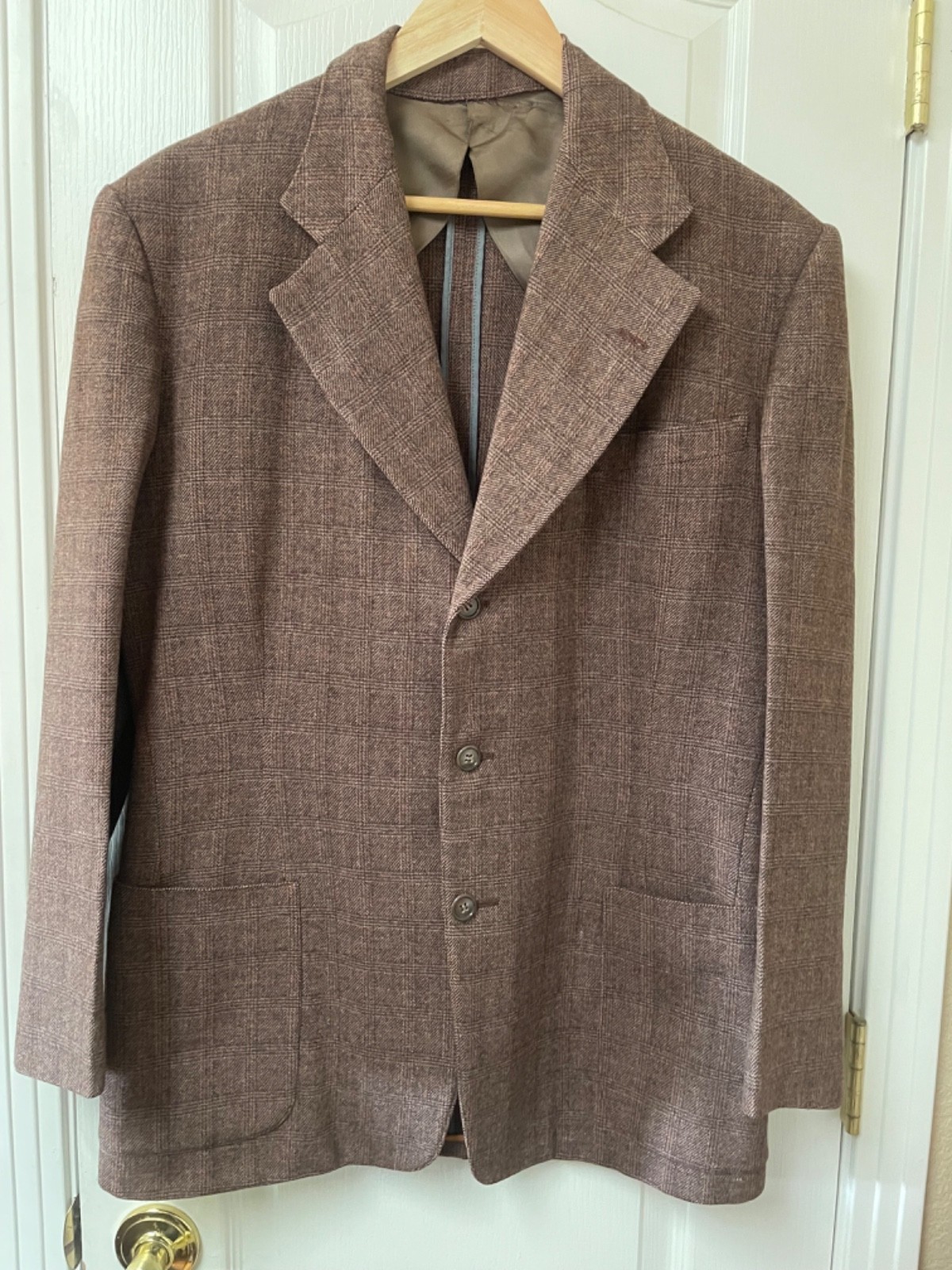Vintage 1940s California Clothes Wool Glen Plaid Sport Coat Jacket 42R Brown Pat