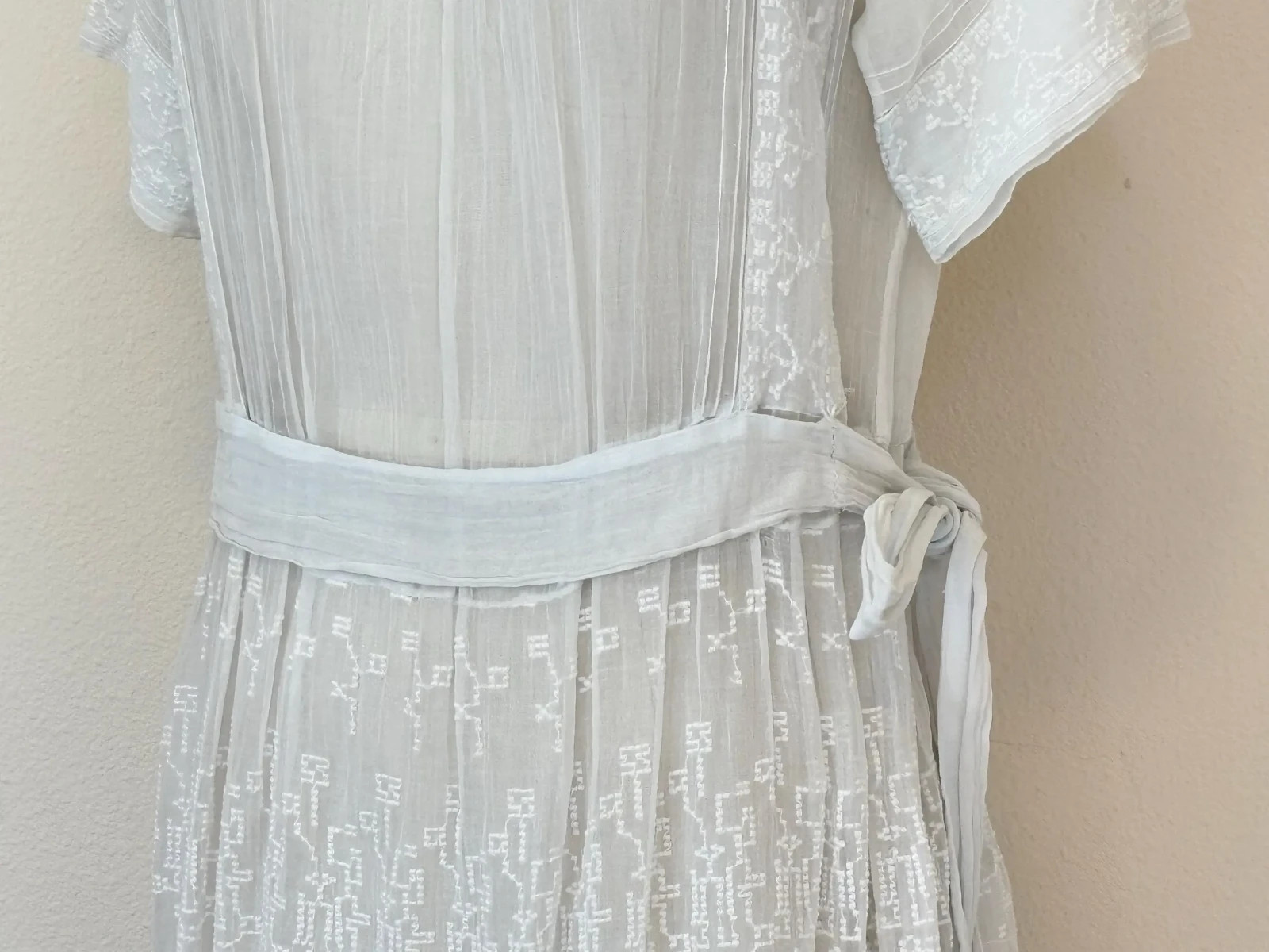 Vintage 20s Embroidered Dress, Hand Embroidered Sheer Cotton Gauze Dress France