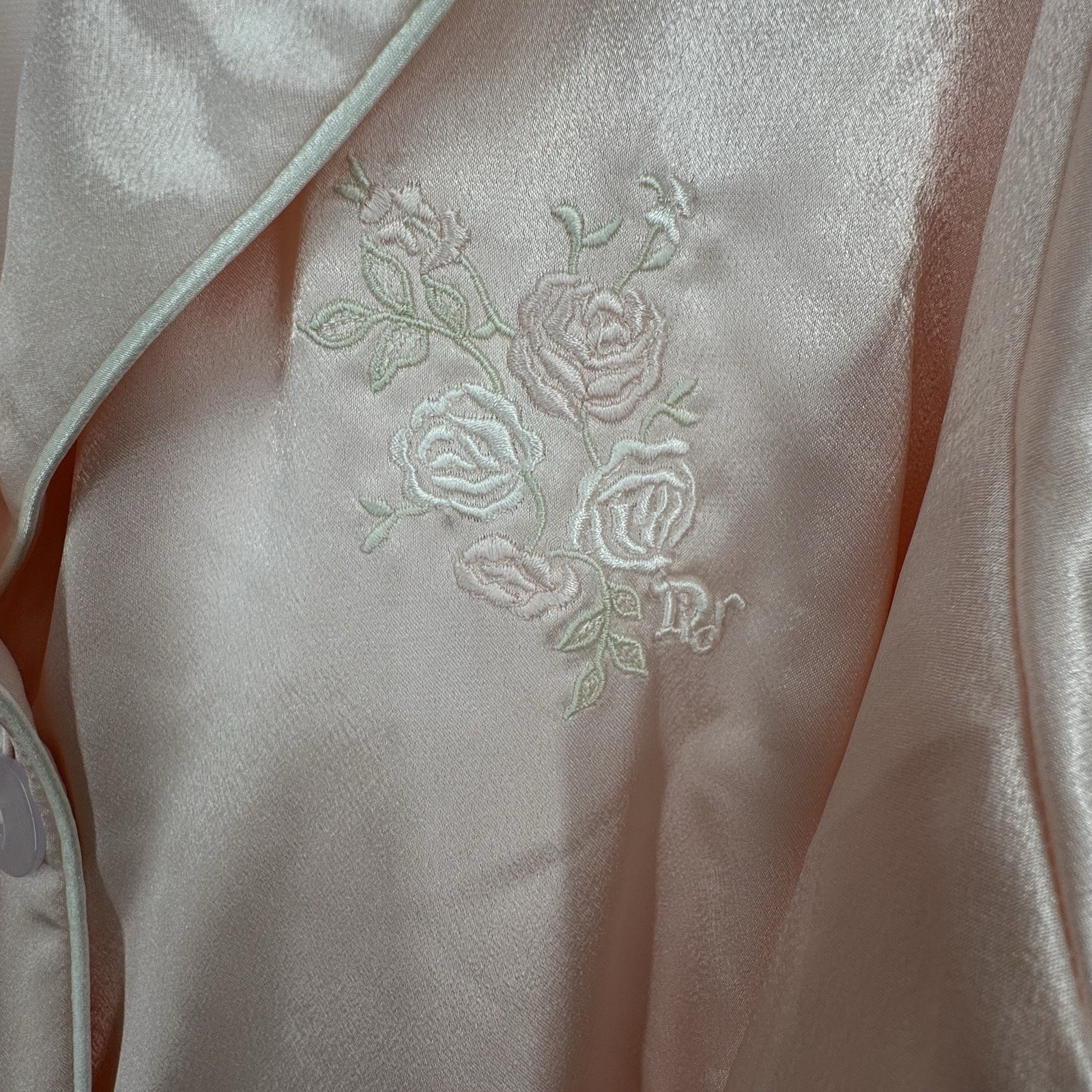 Vtg Christian Dior Pink Embroidered Robe With Lounge Shorts Union Made In USA