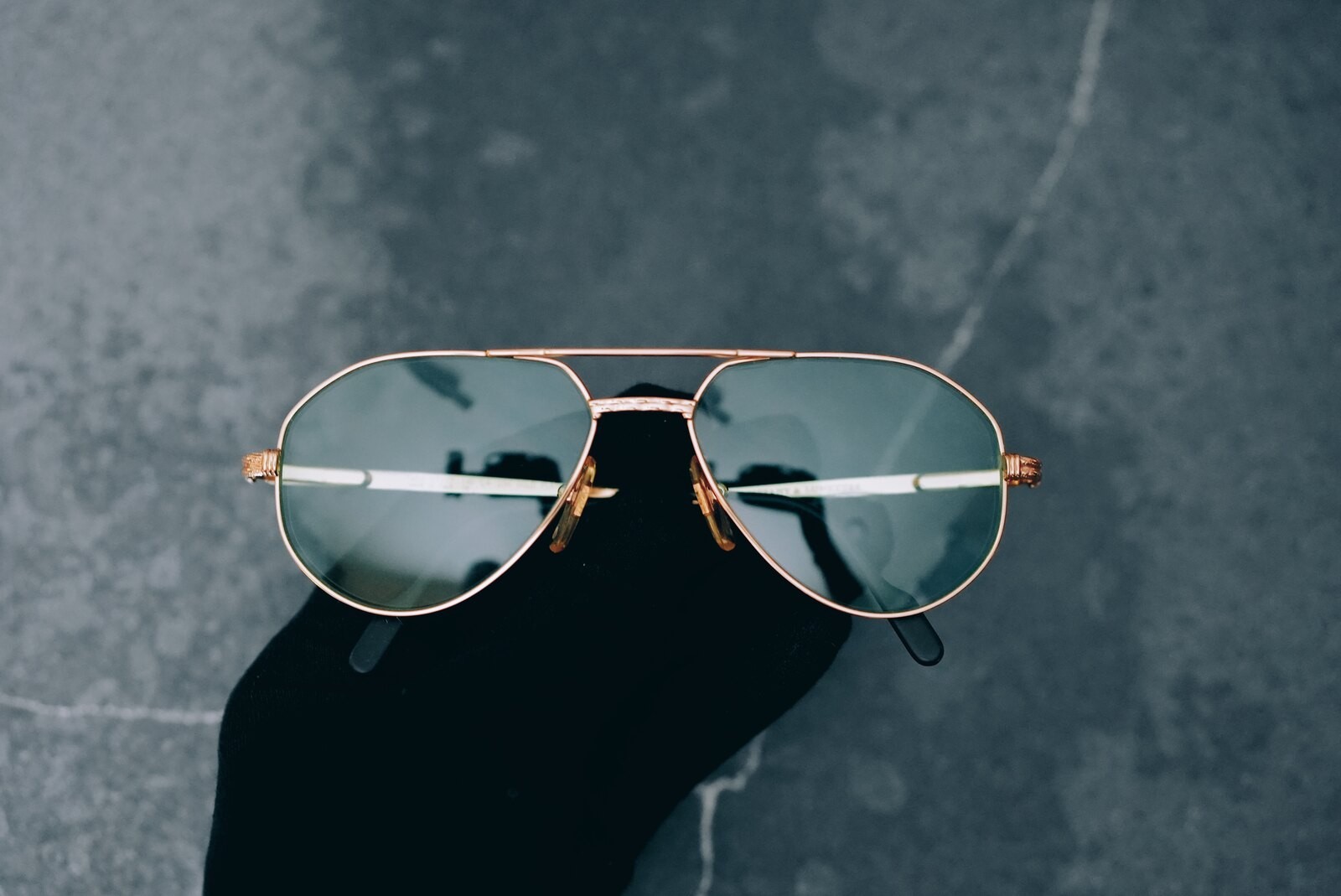 Tiffany T458 Vintage Aviator Sunglasses 23K Gold Plated Green Lens Italy 57-17