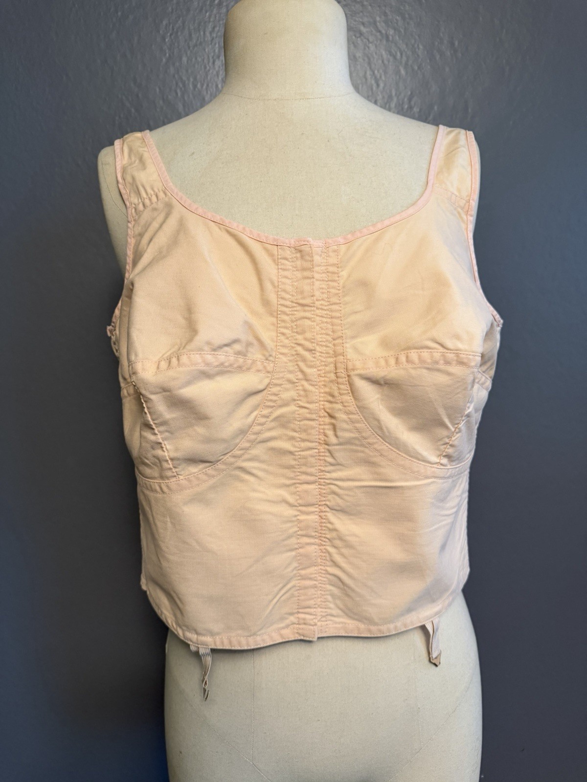 RARE NOS vintage 1920s Peach Pink Cotton Longline Bra Mme Poix Size 40 L Xl