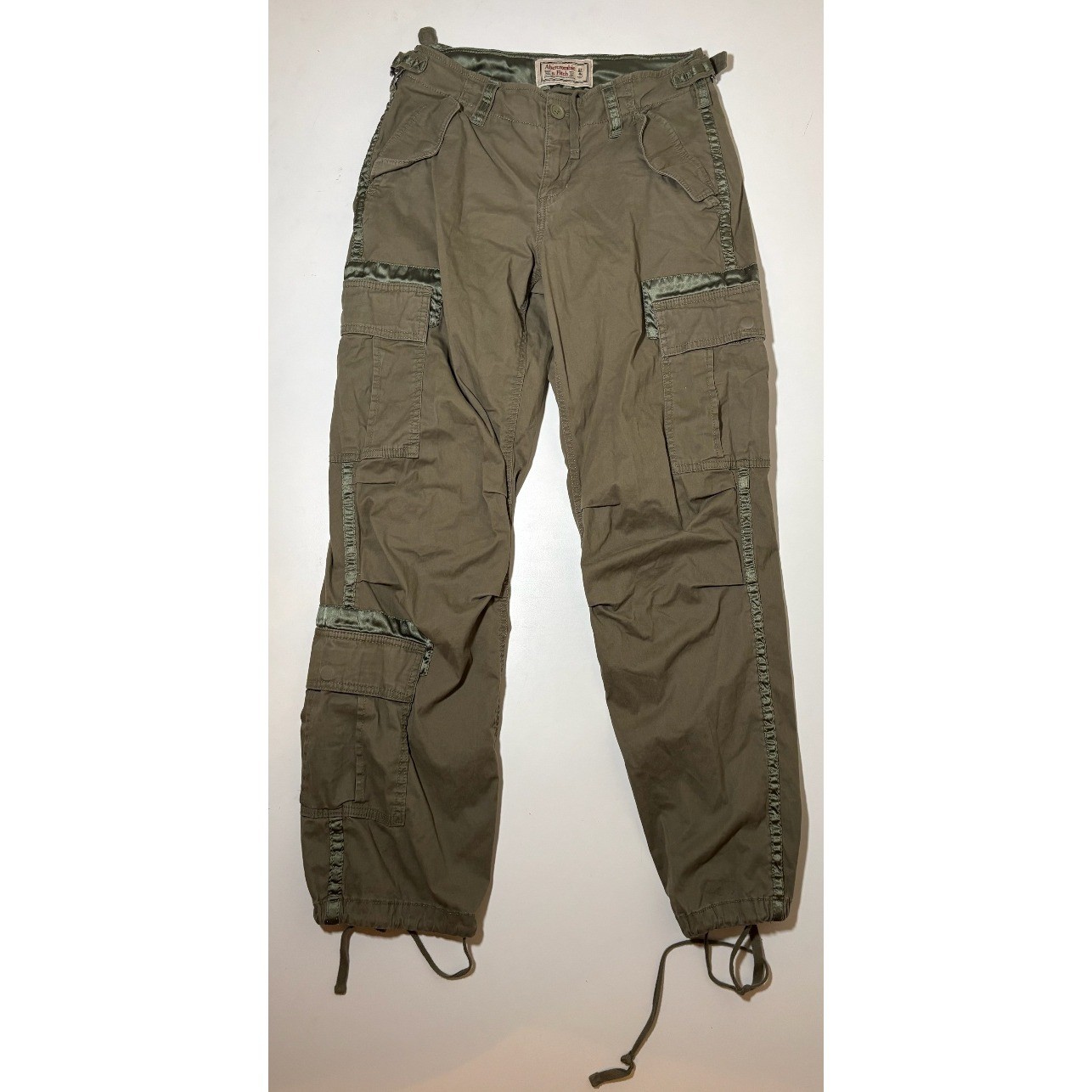 VTG Abercrombie & Fitch Olive Green Satin Trim Cargo Pants Size 27