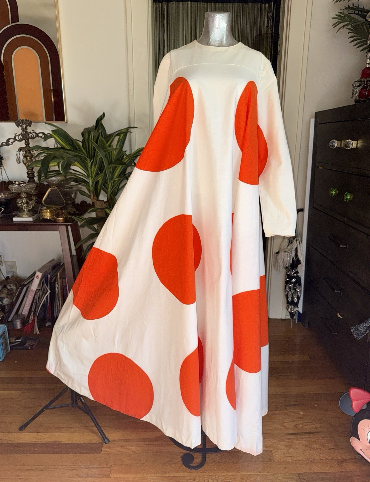 1960s Couture The Clothes Horse Brand Polka Dot Maxi Dress Long Sleeve vintage