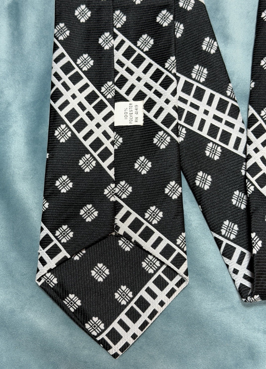 Vintage 70s Modern Geometric Wide Neck Tie Pattern Mix Stripe Black Polyester