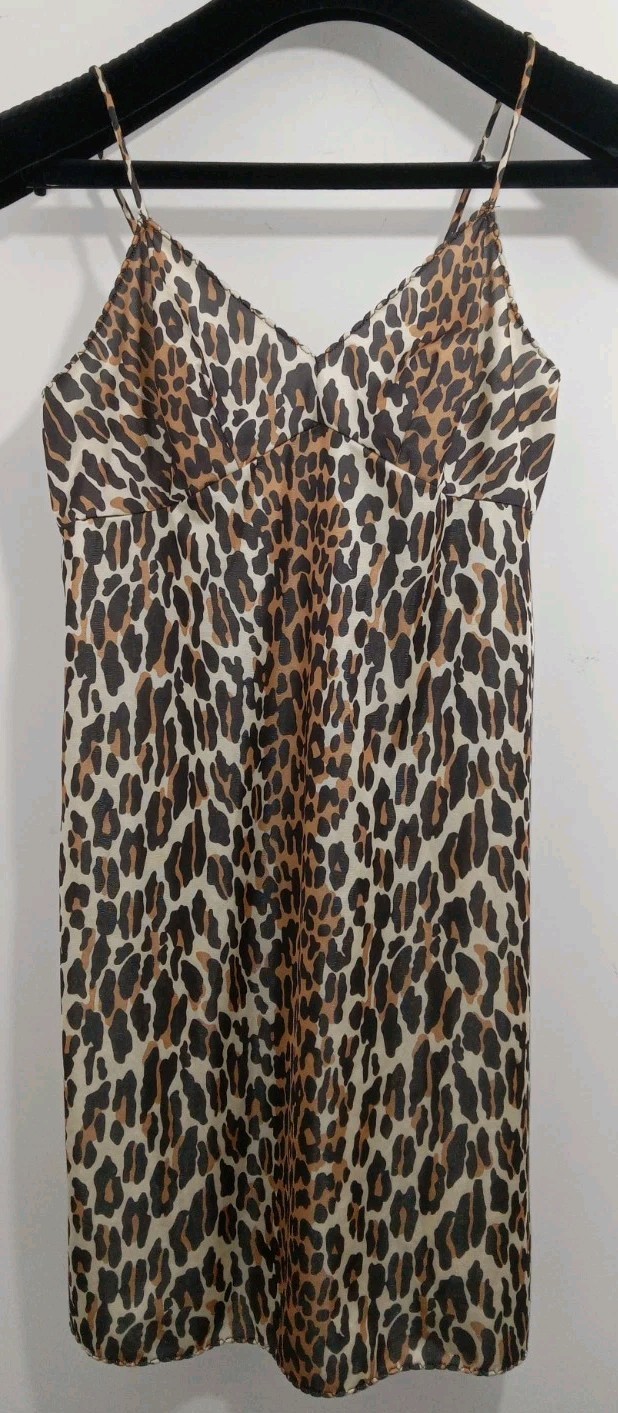 Vintage Y2K Vanity Fair Leopard Print Slip Dress Chemise Sz 34-18″/40