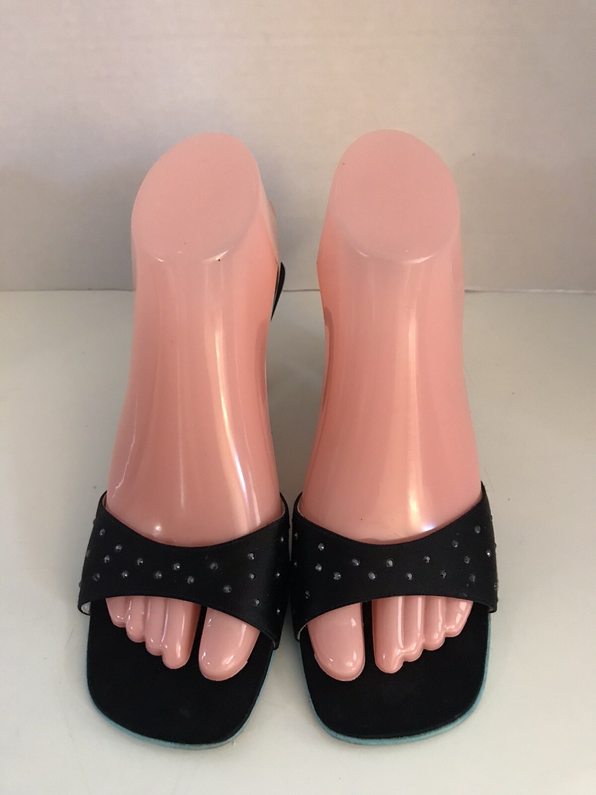 MARIO VALENTINO Black Studded Sandals Blue Sole Size 7 EUR 37 Made in Italy