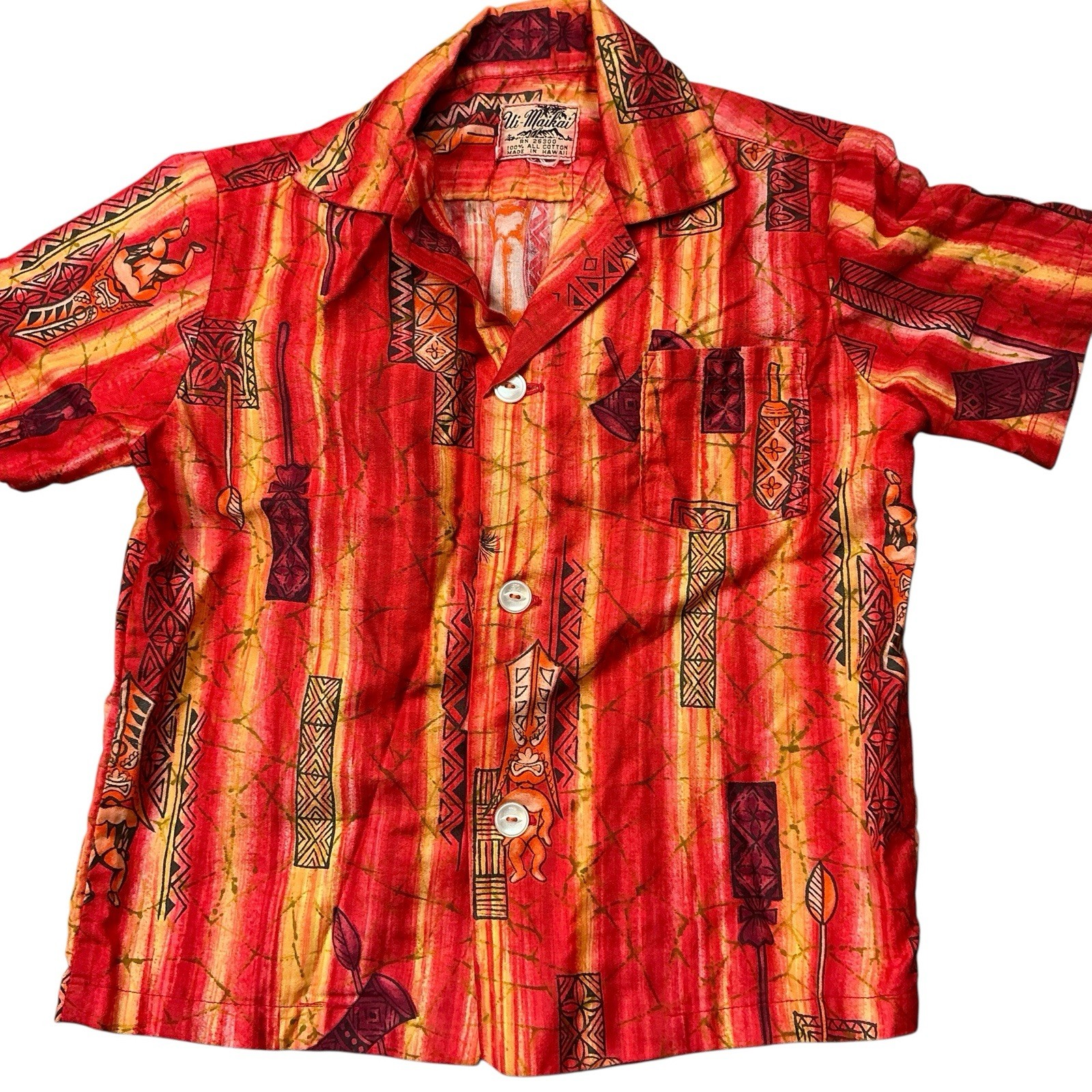 Vintage 1960s Hawaiian UI-Makai 100% cotton button front shirt youth 4/5 USA