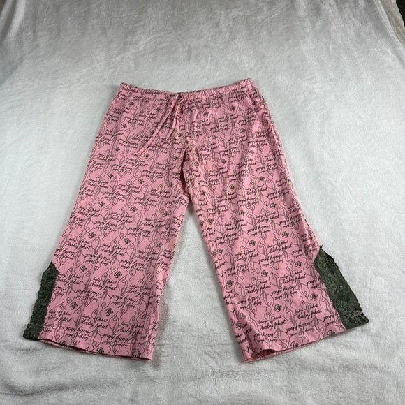 Baby Phat pink logo graphic lace capri gaucho pants Y2K vintage mcbling