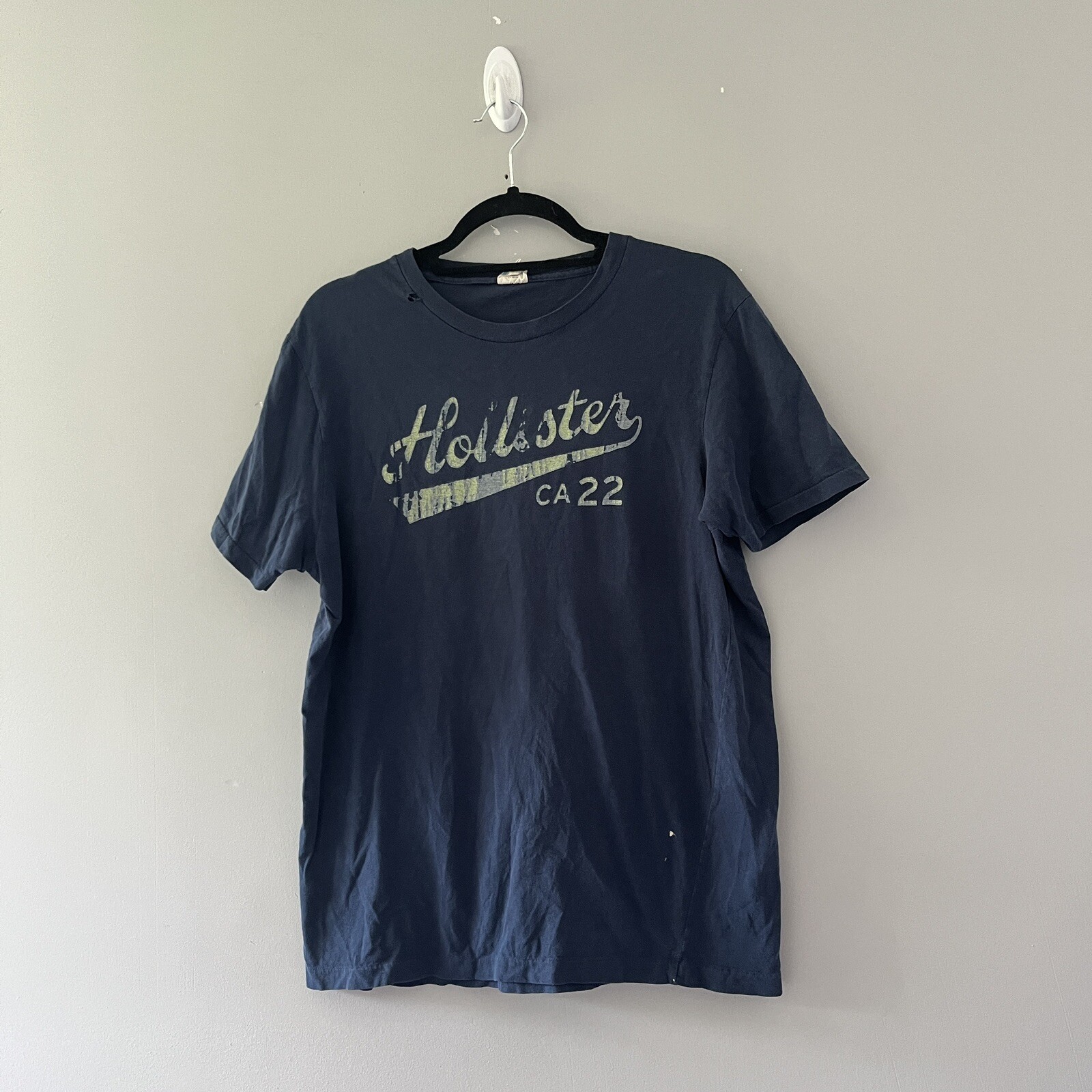 Vintage Hollister Blue Logo Graphic T-shirt Single Stitch Cotton Size Large