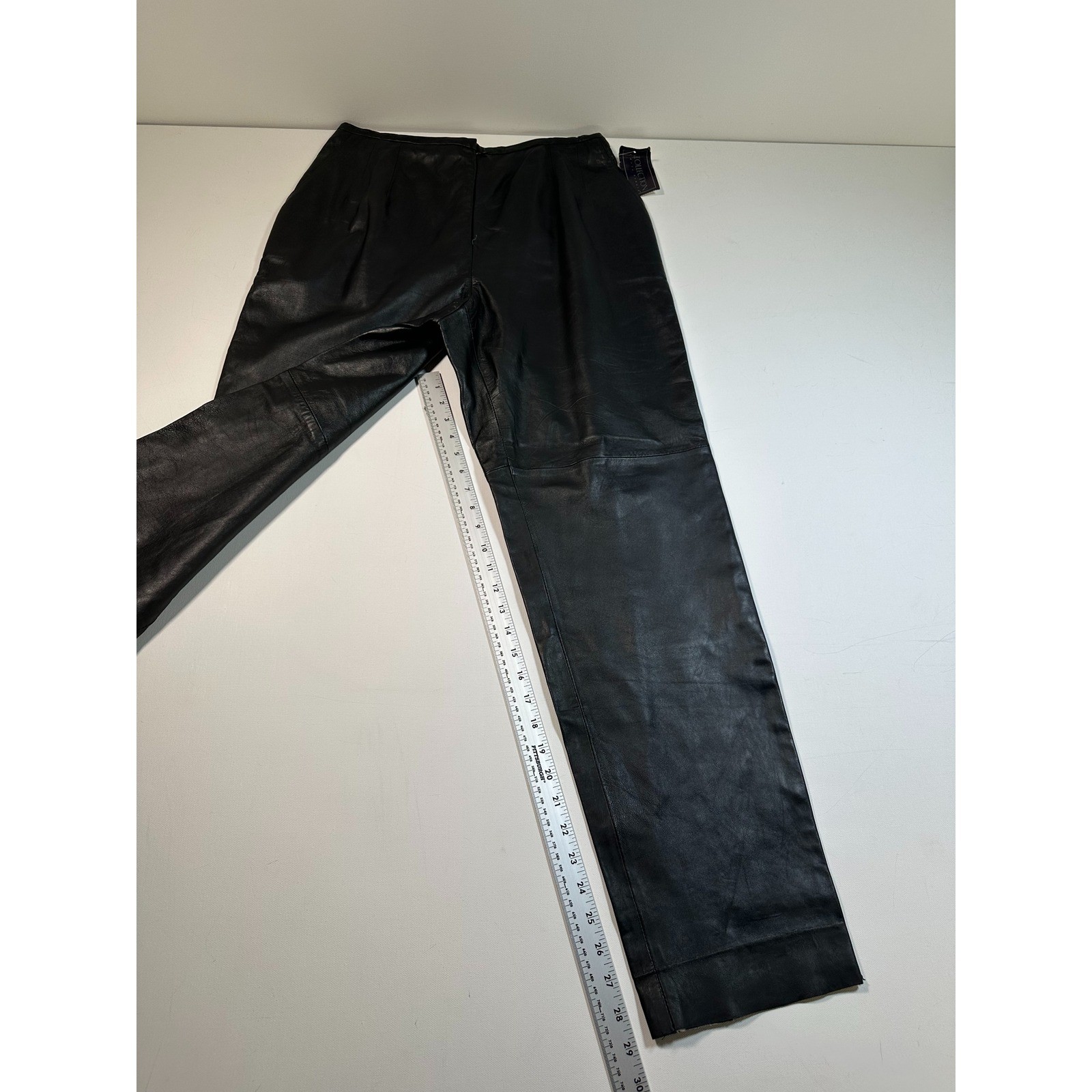 Harvé Benard Leather Pants Womens 14 Black Vintage High Waisted Tapered NWT Chic